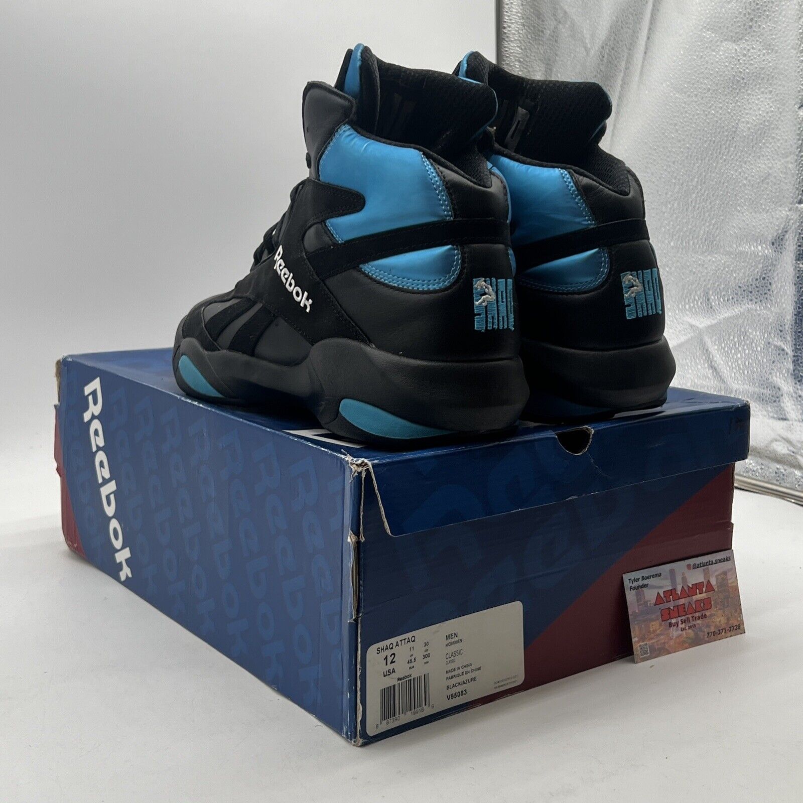 Size 12 - Reebok Shaq Attaq Black Azure 2013 Rare Retro Authentic Basketball