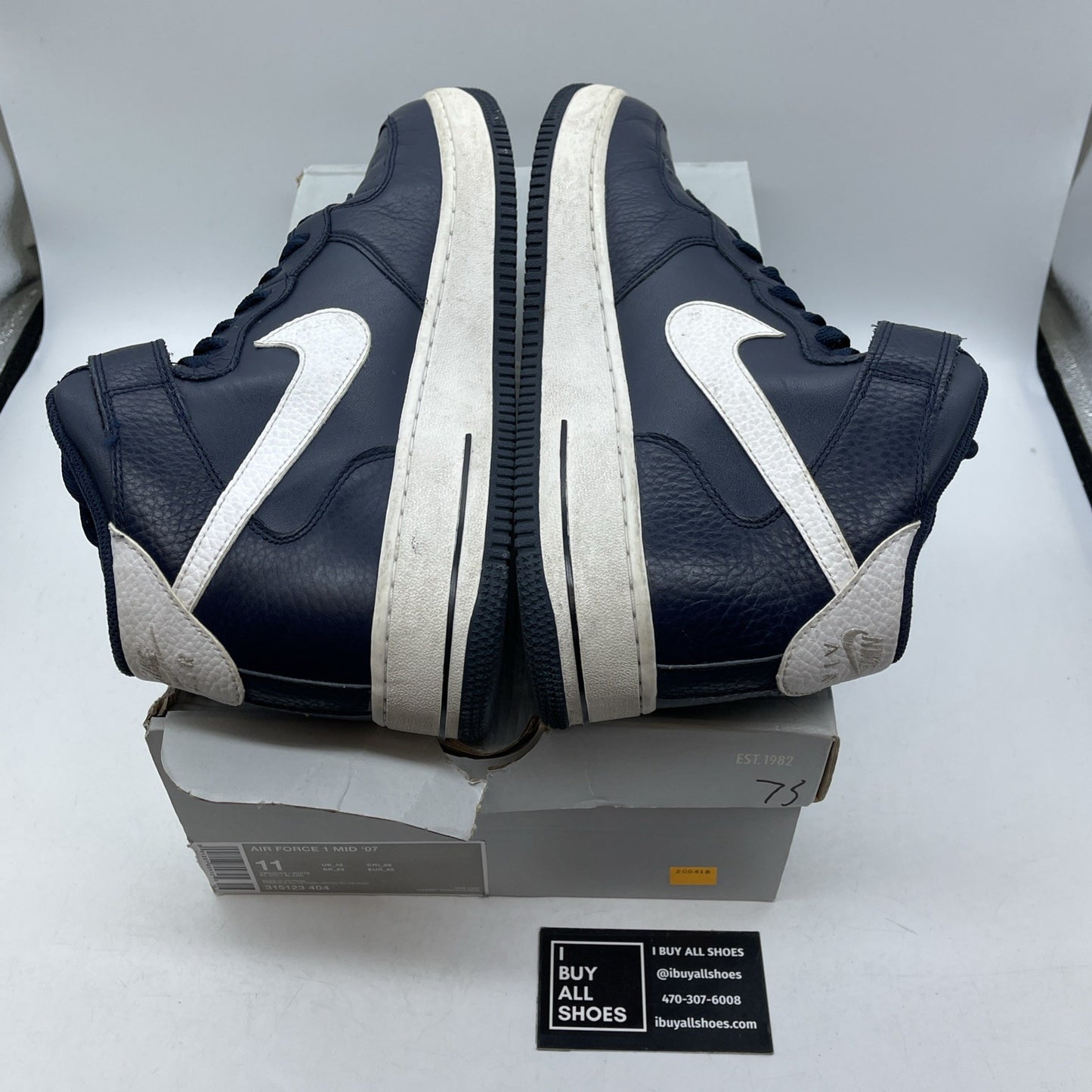 Size 11 - Nike Air Force 1 Mid Obsidian White Blue Leather (315123-404)