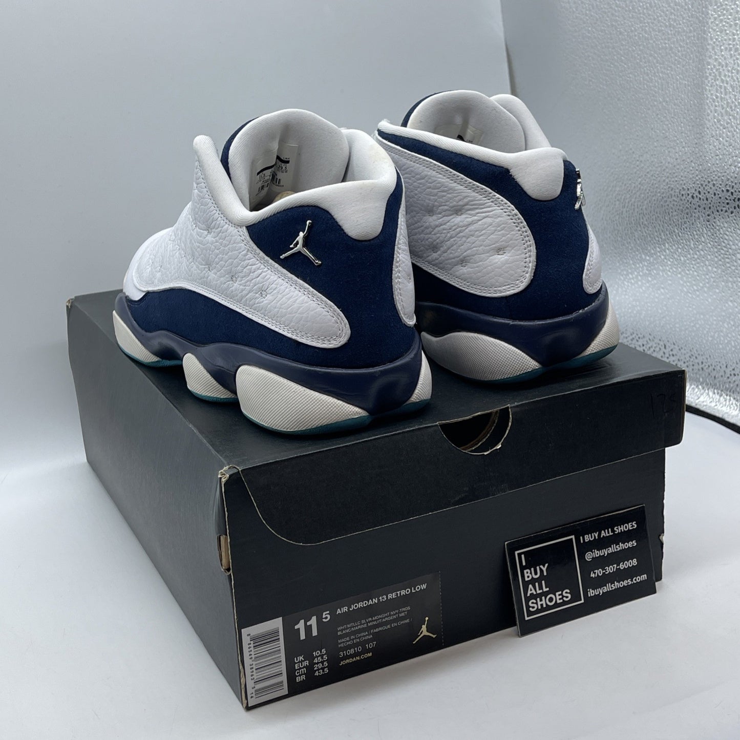 Size 11.5 - Air Jordan 13 Low Hornets White Blue Suede Leather (310810-107)