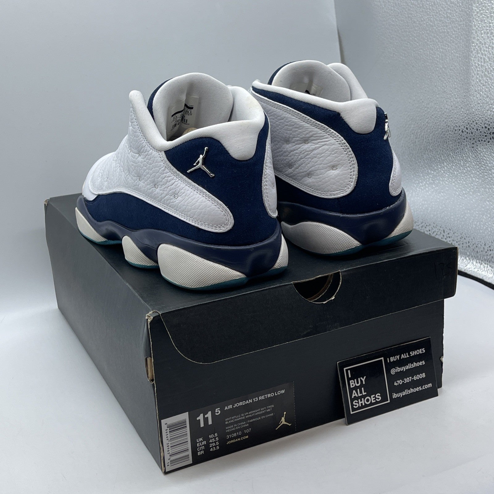 Size 11.5 - Air Jordan 13 Low Hornets White Blue Suede Leather (310810-107)