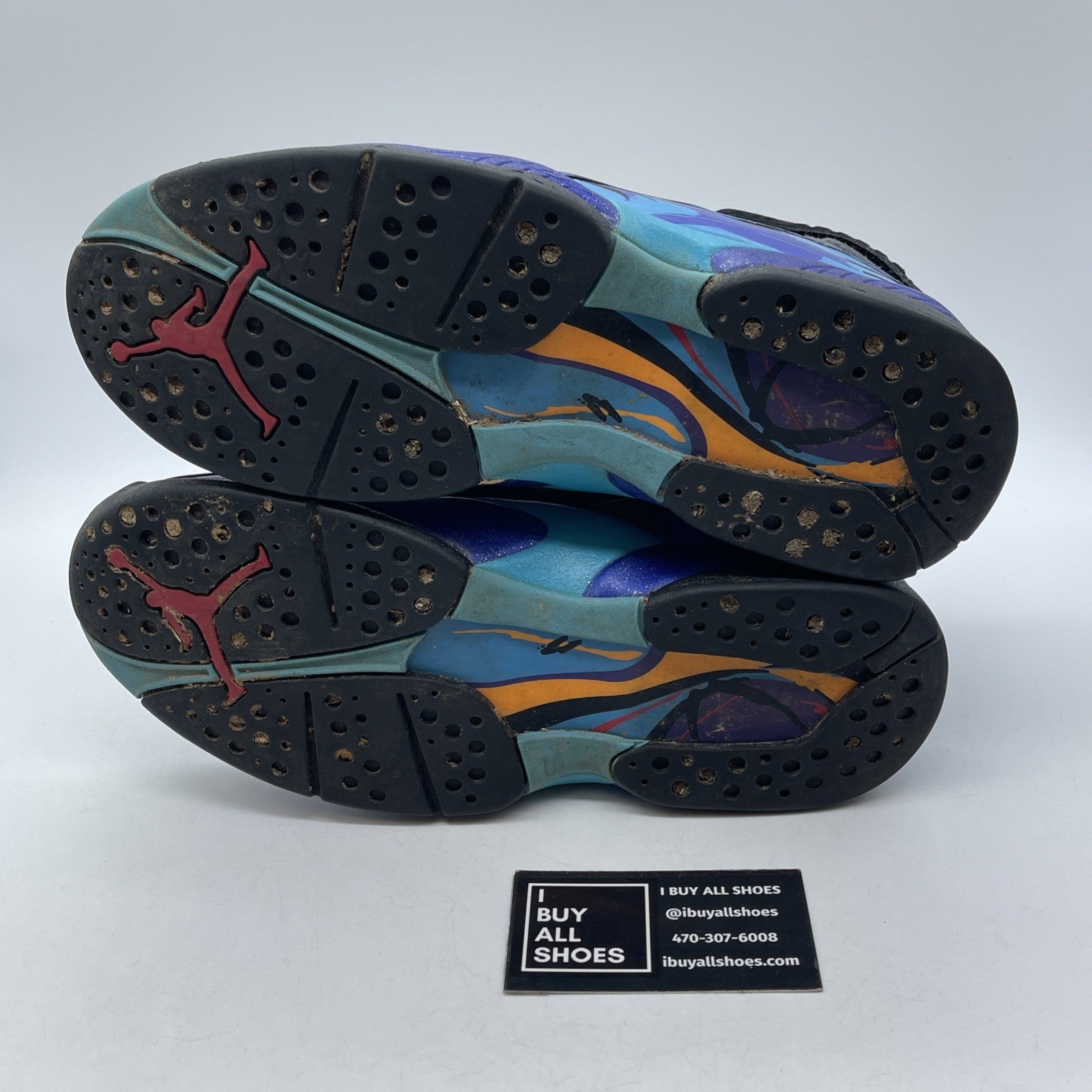 Size 8 - Jordan 8 Retro Aqua 2015 Black Grey Purple Blue Suede (305381-025)