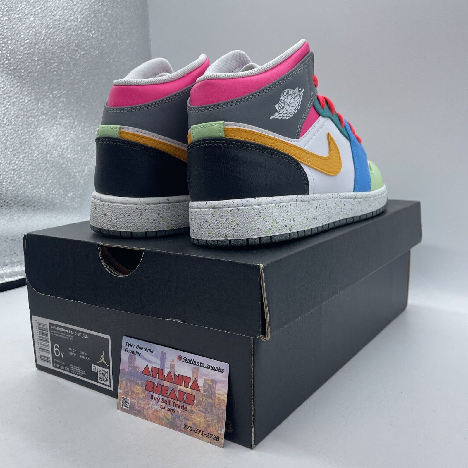 Size 6Y - Air Jordan 1 Mid SE (GS) Multi Color White Leather (FN1190-100)