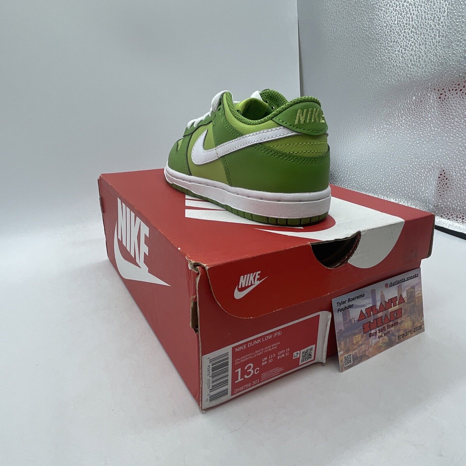 Size 13C (PS) - Nike Dunk Low Chlorophyll Green White Leather (DH9756-301)