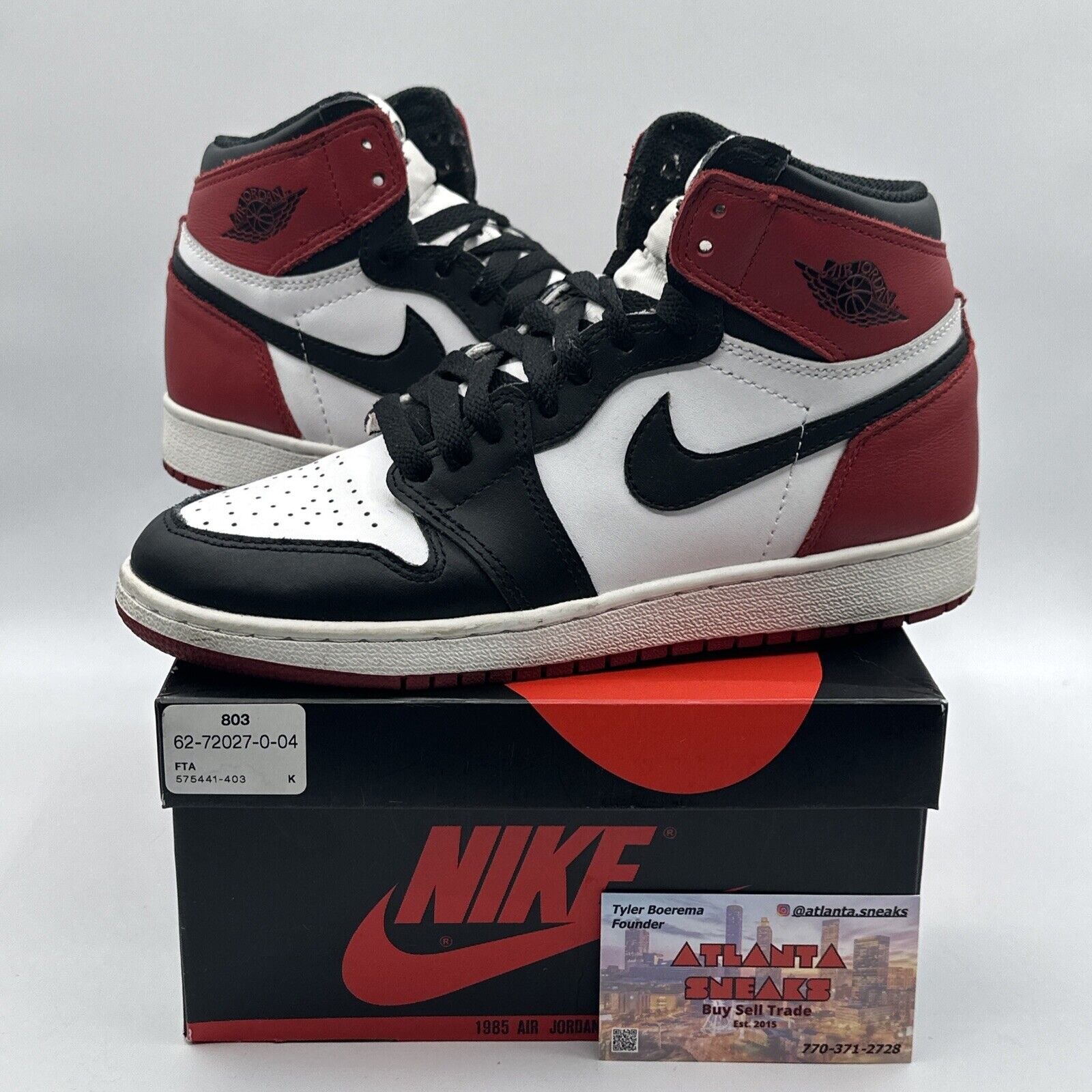 Jordan 1 Retro High OG Black Toe 2016 Size 5Y *VNDS, NO BOX* CIean