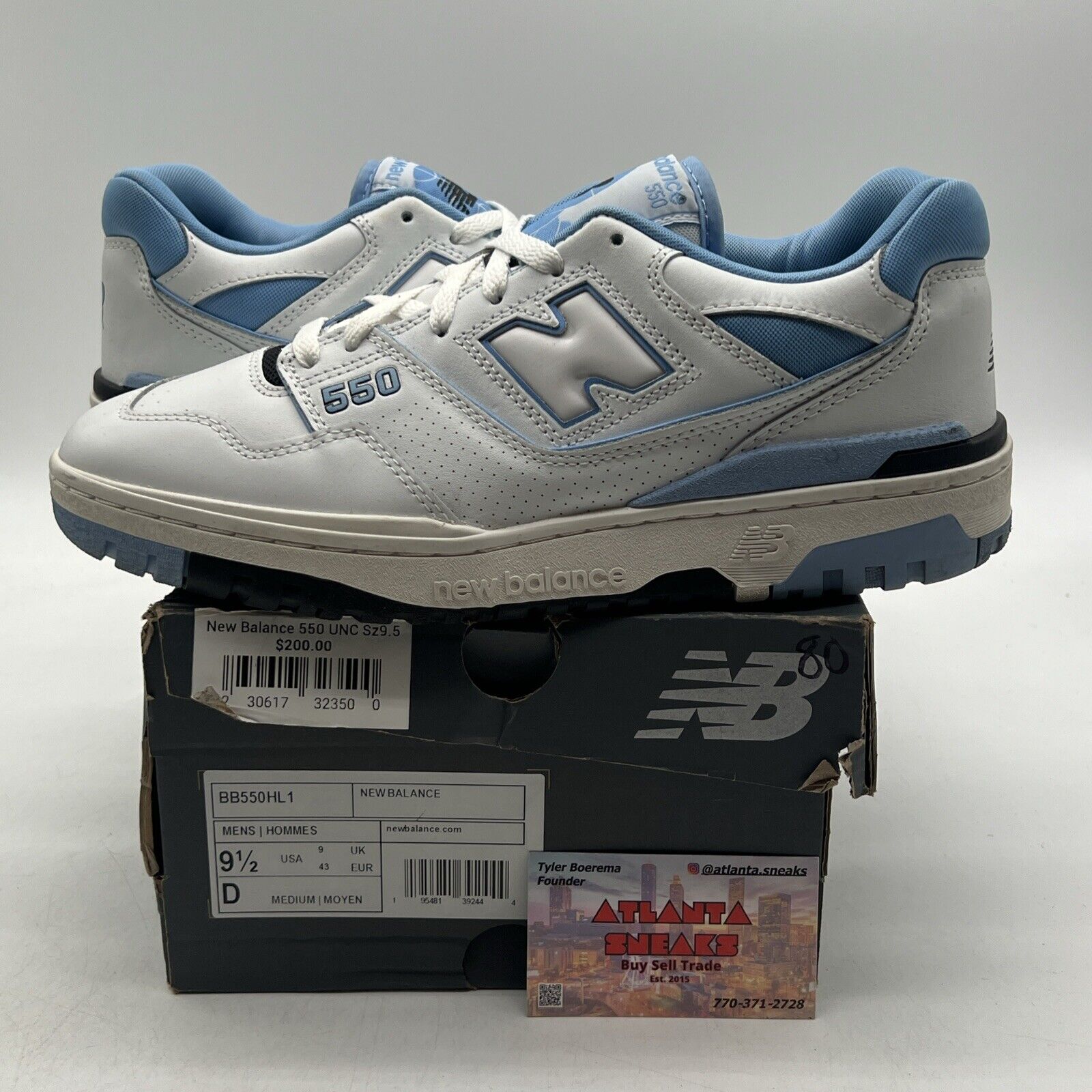 Size 9.5 - New Balance 550 Team Carolina Blue Black White Leather (BB550HL1)