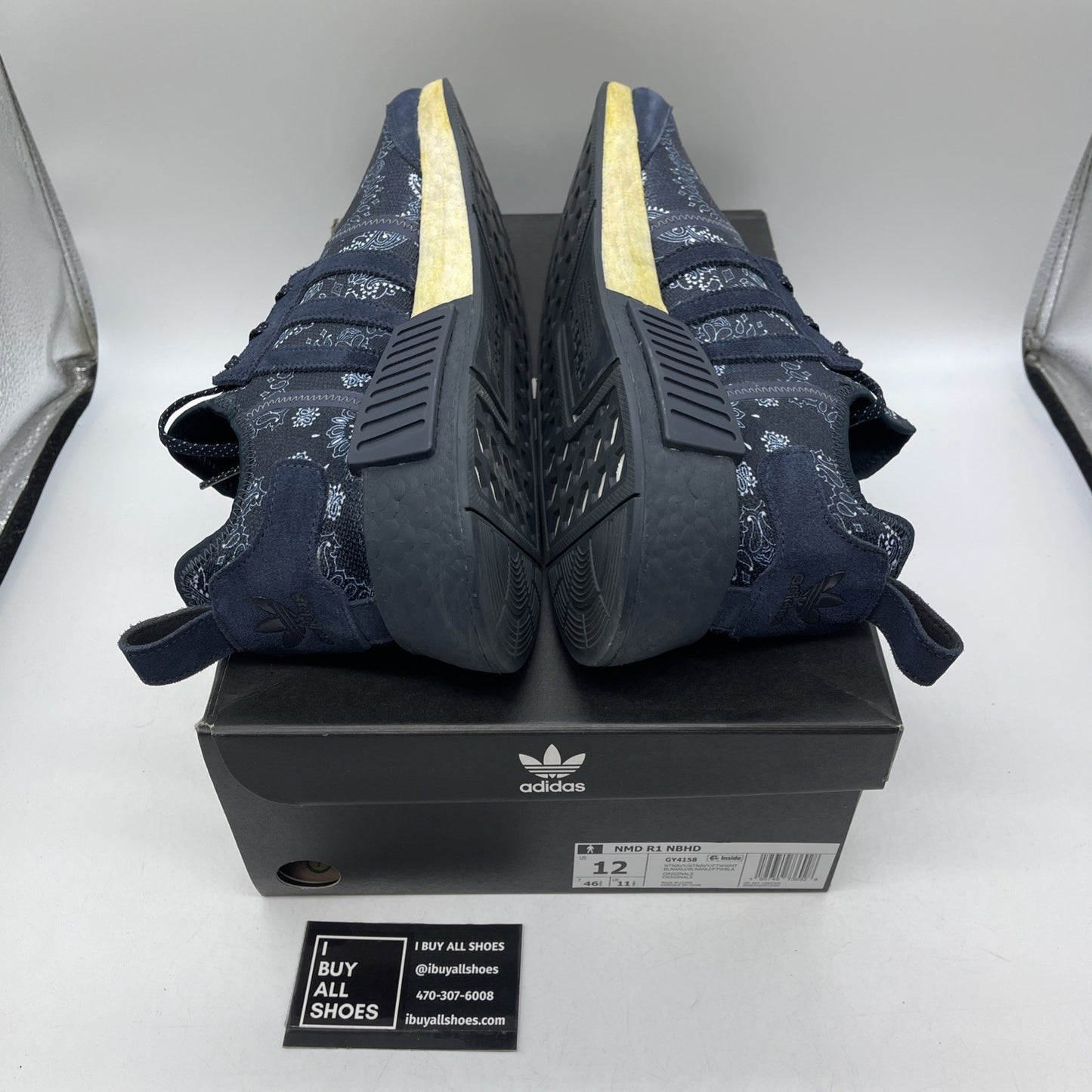 Size 12 - adidas Neighborhood x NMD_R1 Navy Paisley Bandana Suede (GY4158)
