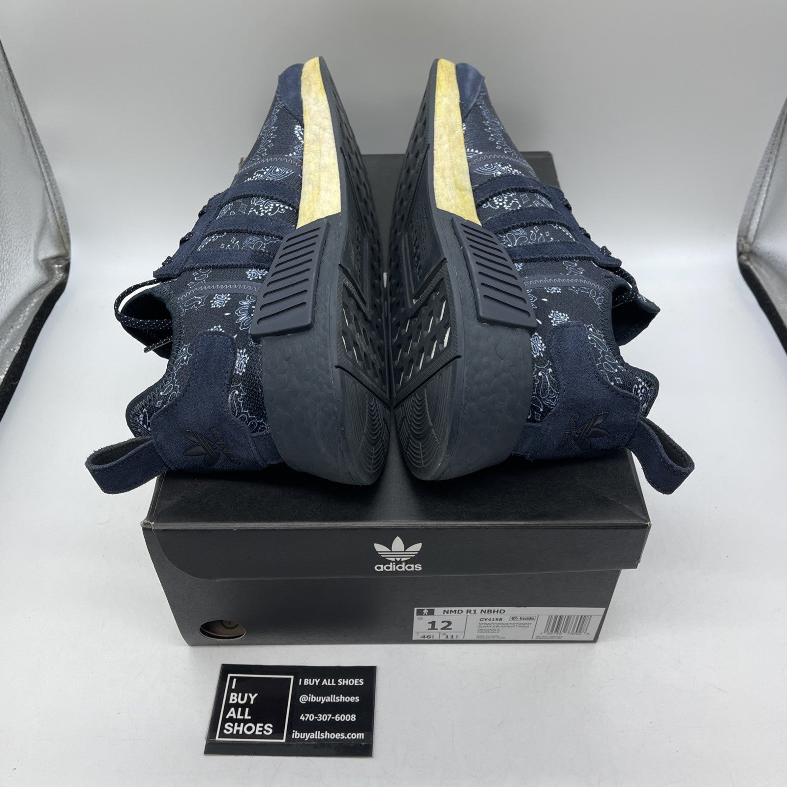 Size 12 - adidas Neighborhood x NMD_R1 Navy Paisley Bandana Suede (GY4158)