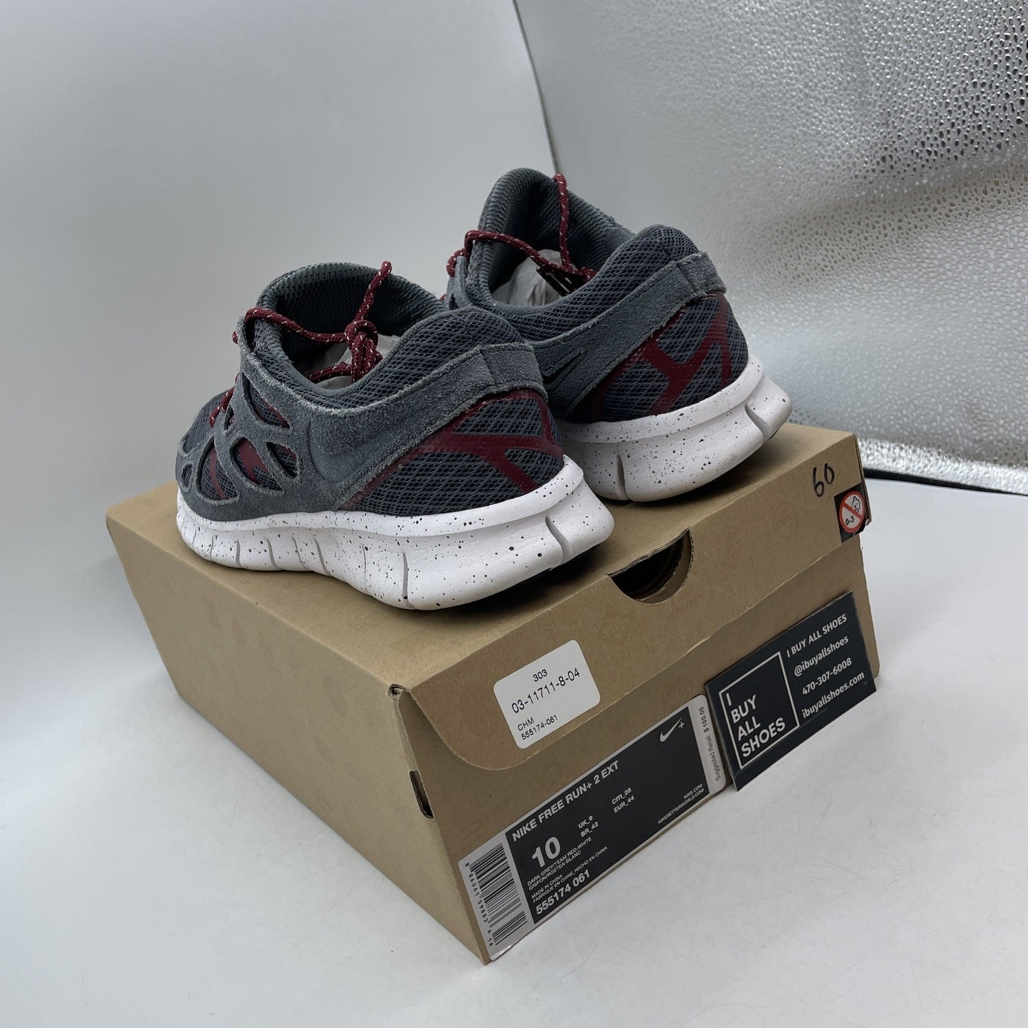 Size 10 - Nike Free Run 2 gray and crimsom red (555174-061)