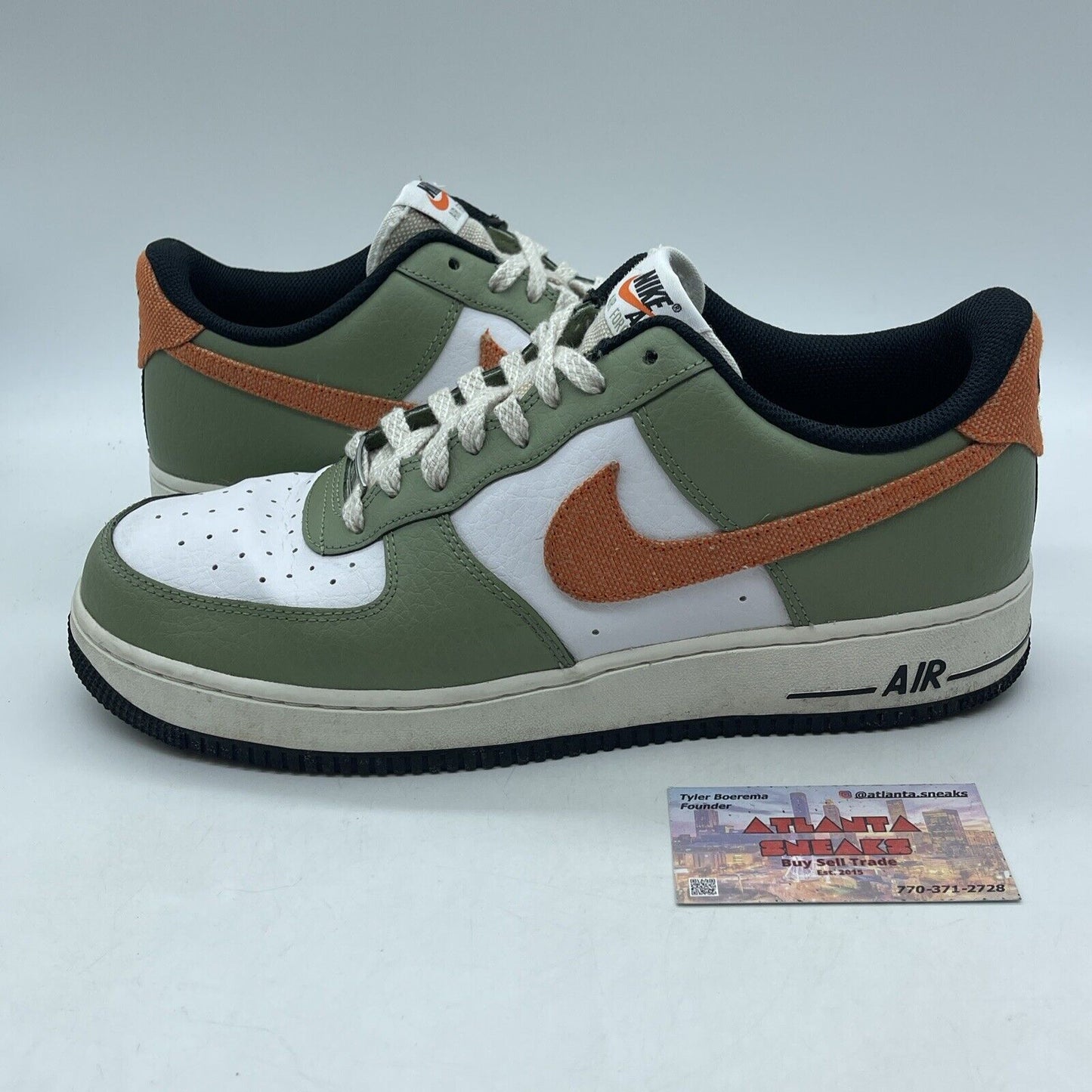 Size 11.5 - Nike Air Force 1 '07 Oil Green Orange White Leather (FD0758-386)