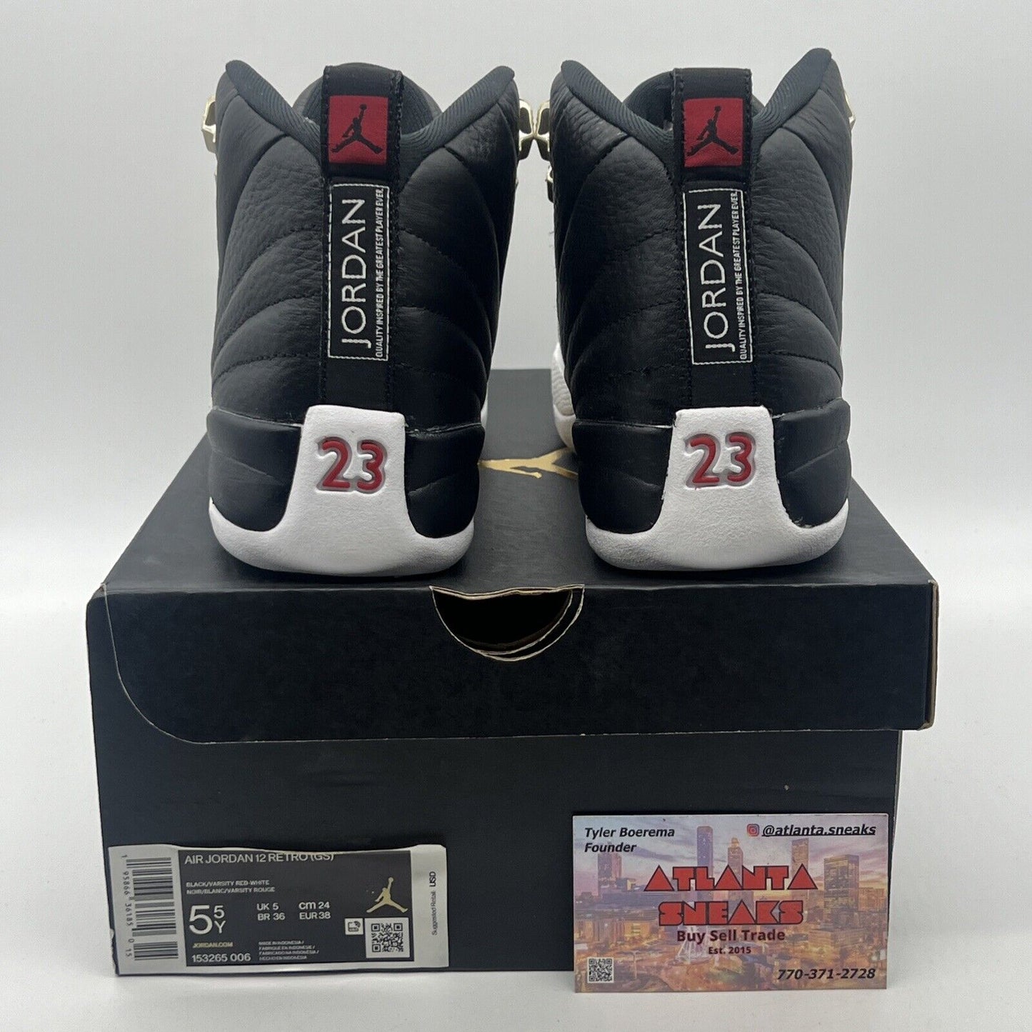 Size 4.5 - Jordan 12 Retro Mid Playoff Black White Red Leather (153265-006)