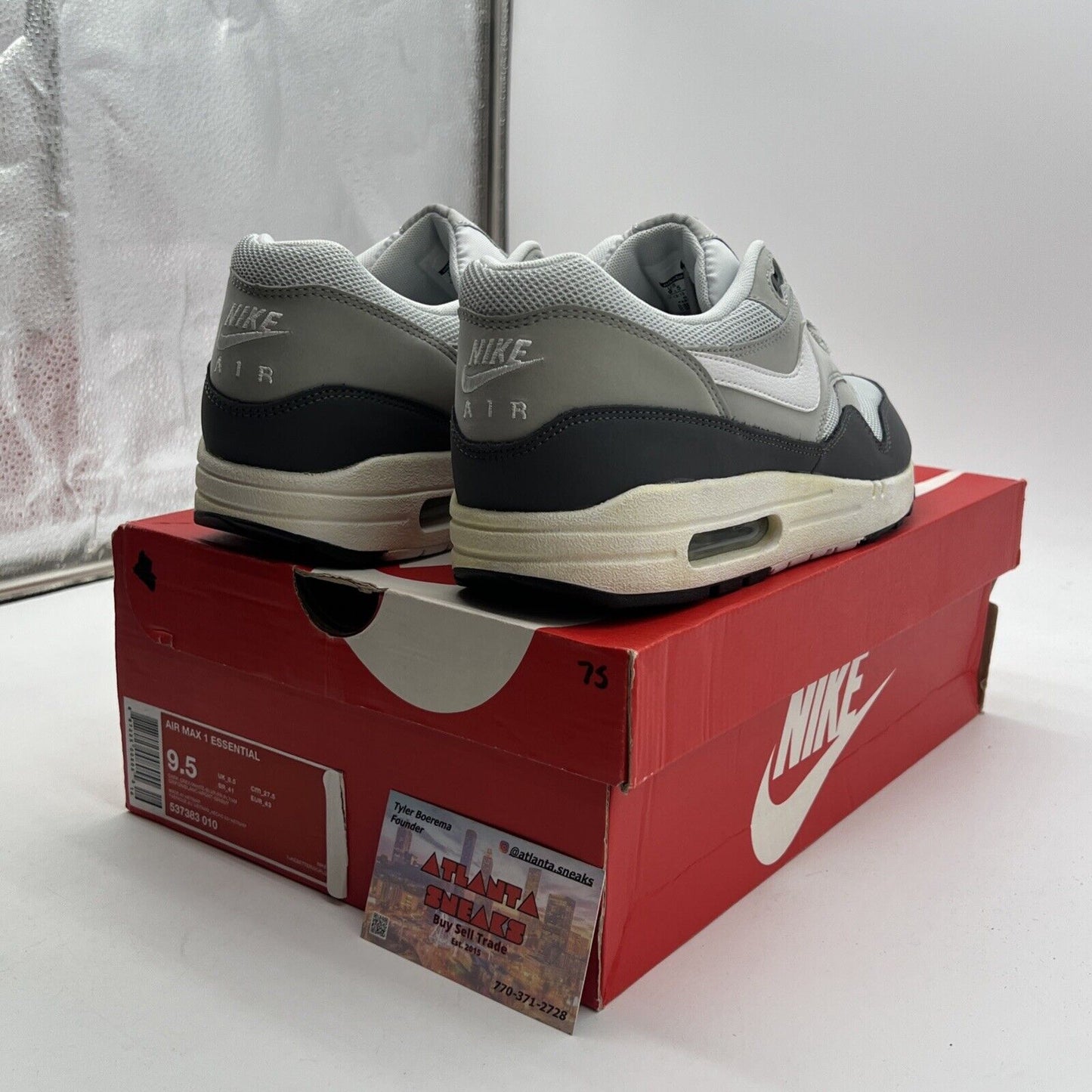 Size 9.5 - Nike Air Max 1 Essential Silver Dark Grey (537383-010)