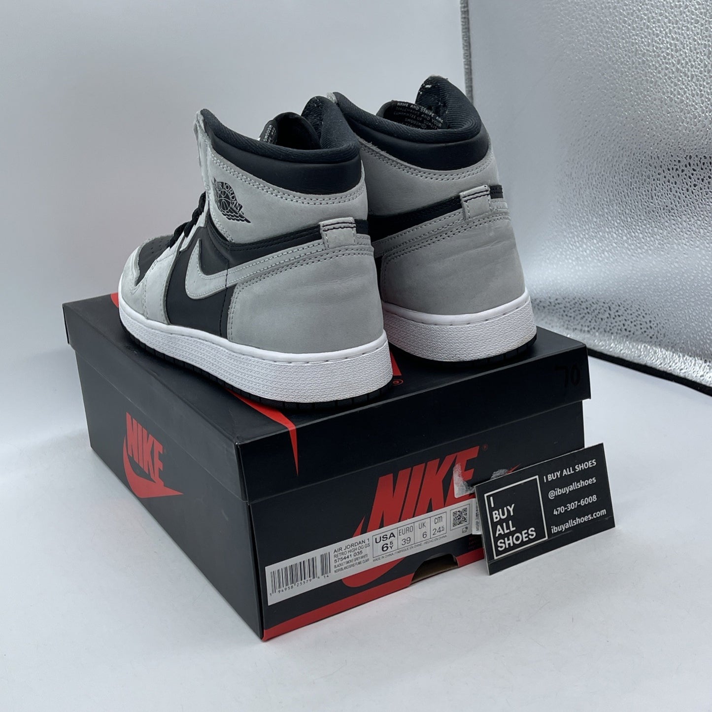 Size 6.5Y - Jordan 1 Retro OG High Shadow 2.0 Grey Black Suede (575441-035)