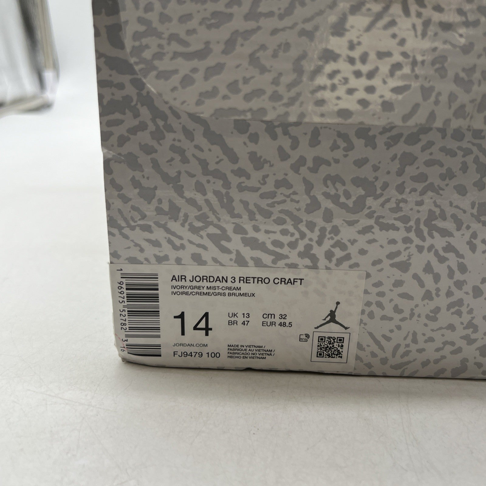 Size 14 - Air Jordan 3 Retro Craft Ivory/Grey White Leather (FJ9579-100)