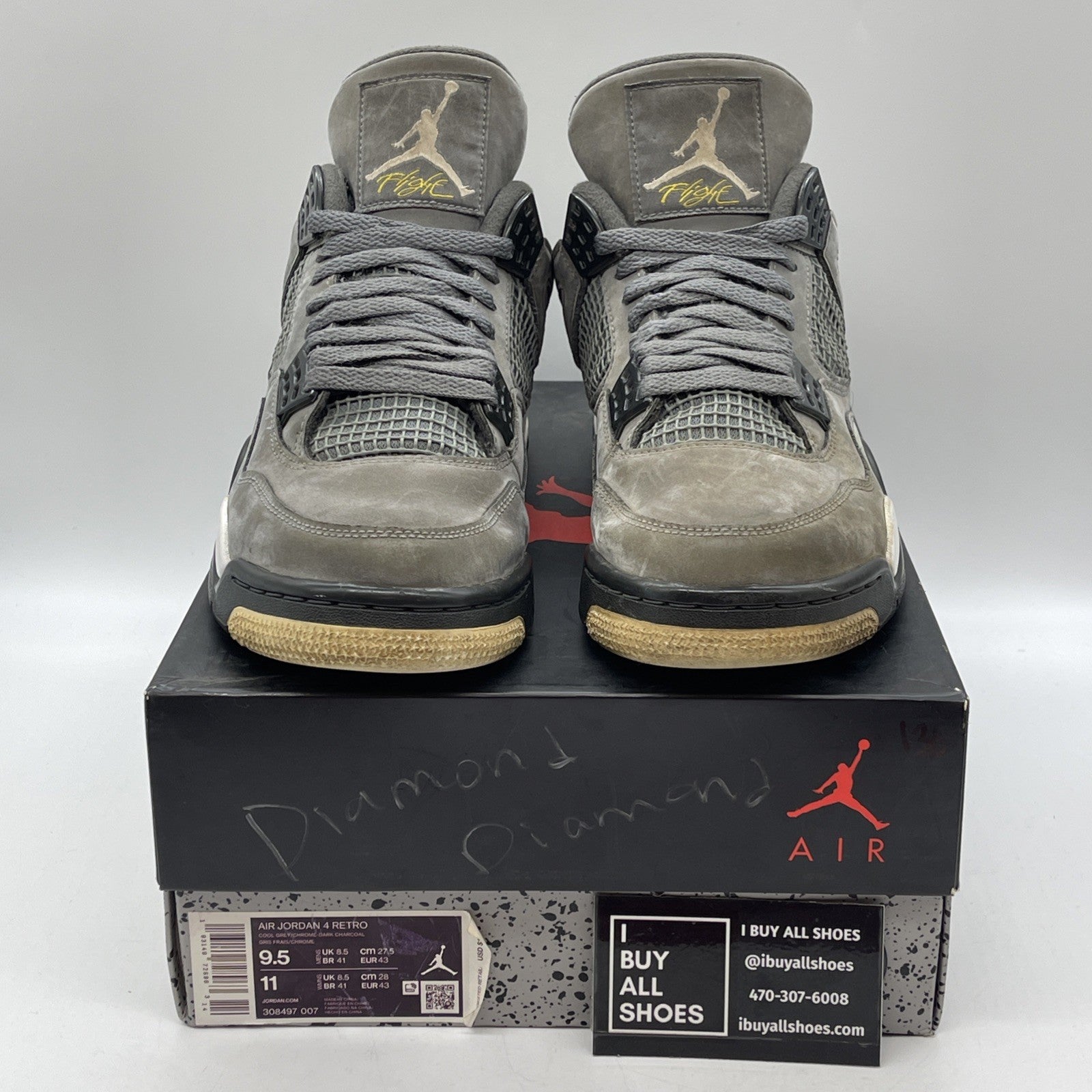 Size 9.5 - Jordan 4 Retro Low Cool Grey Silver White Suede (308497-007)
