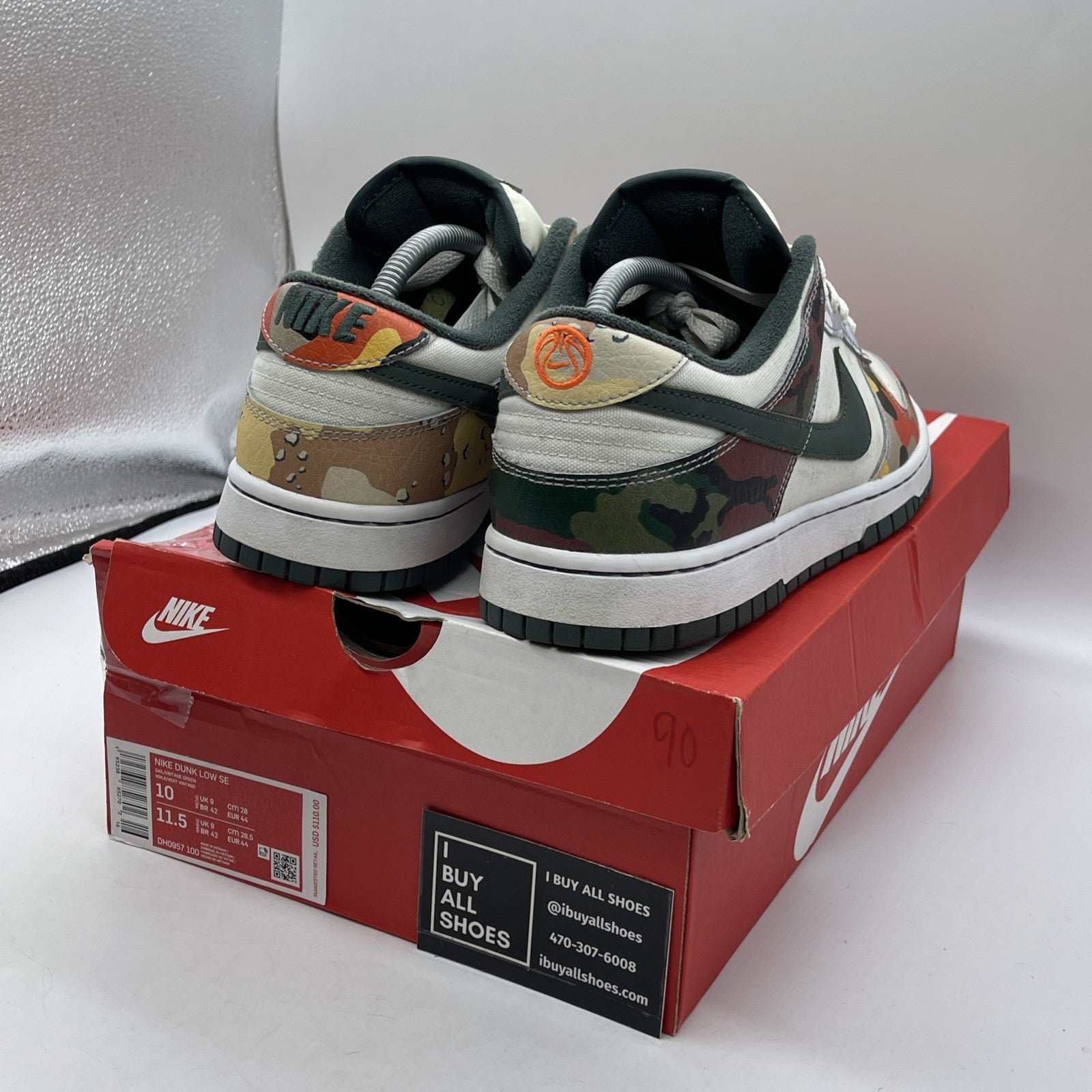Size 10 - Nike Dunk SE Low Sail Multi-Camo Green Suede Leather (DH0957-100)