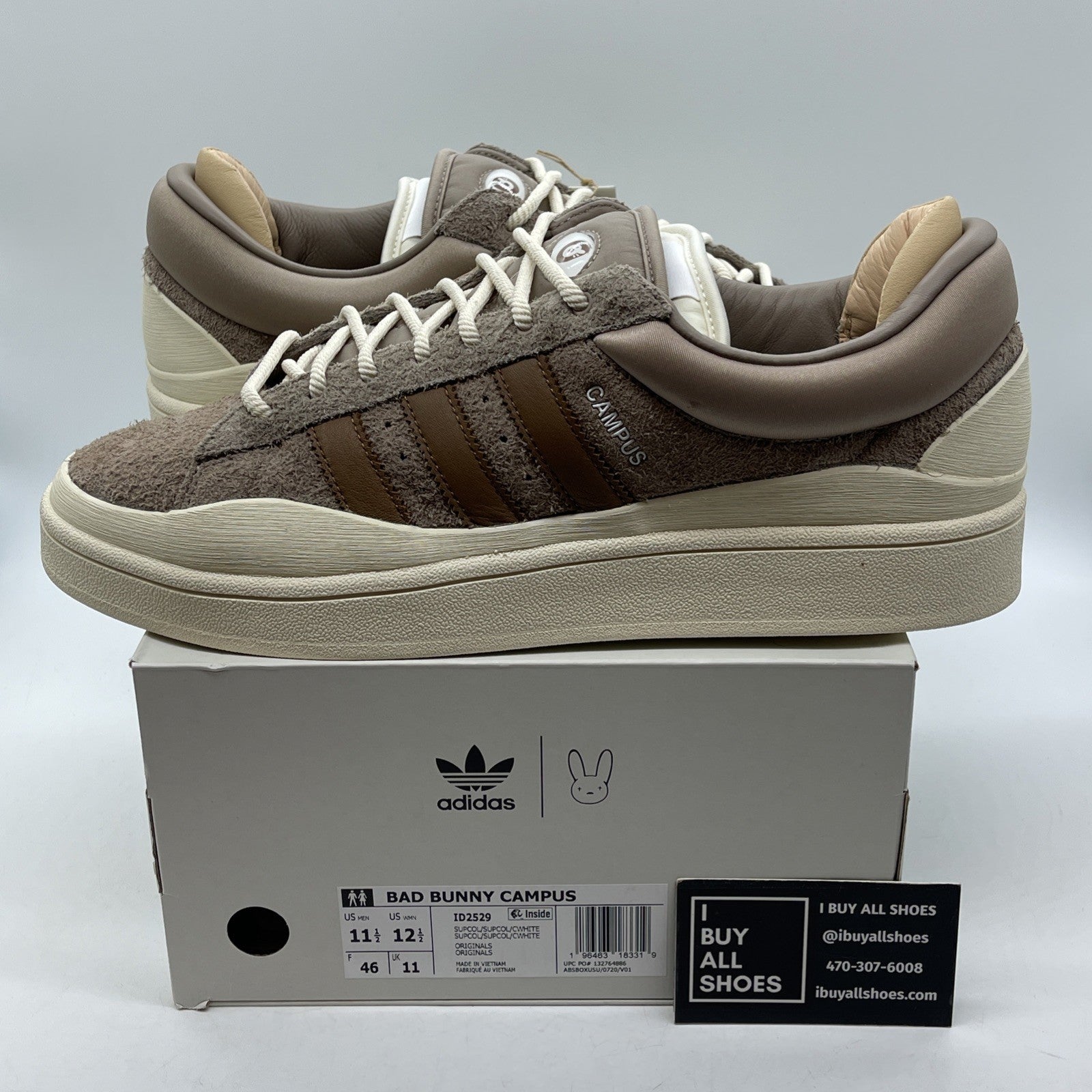 Size 11.5 - Bad bunny  Adidas Campus chalky brown Suede Leather (ID2529)