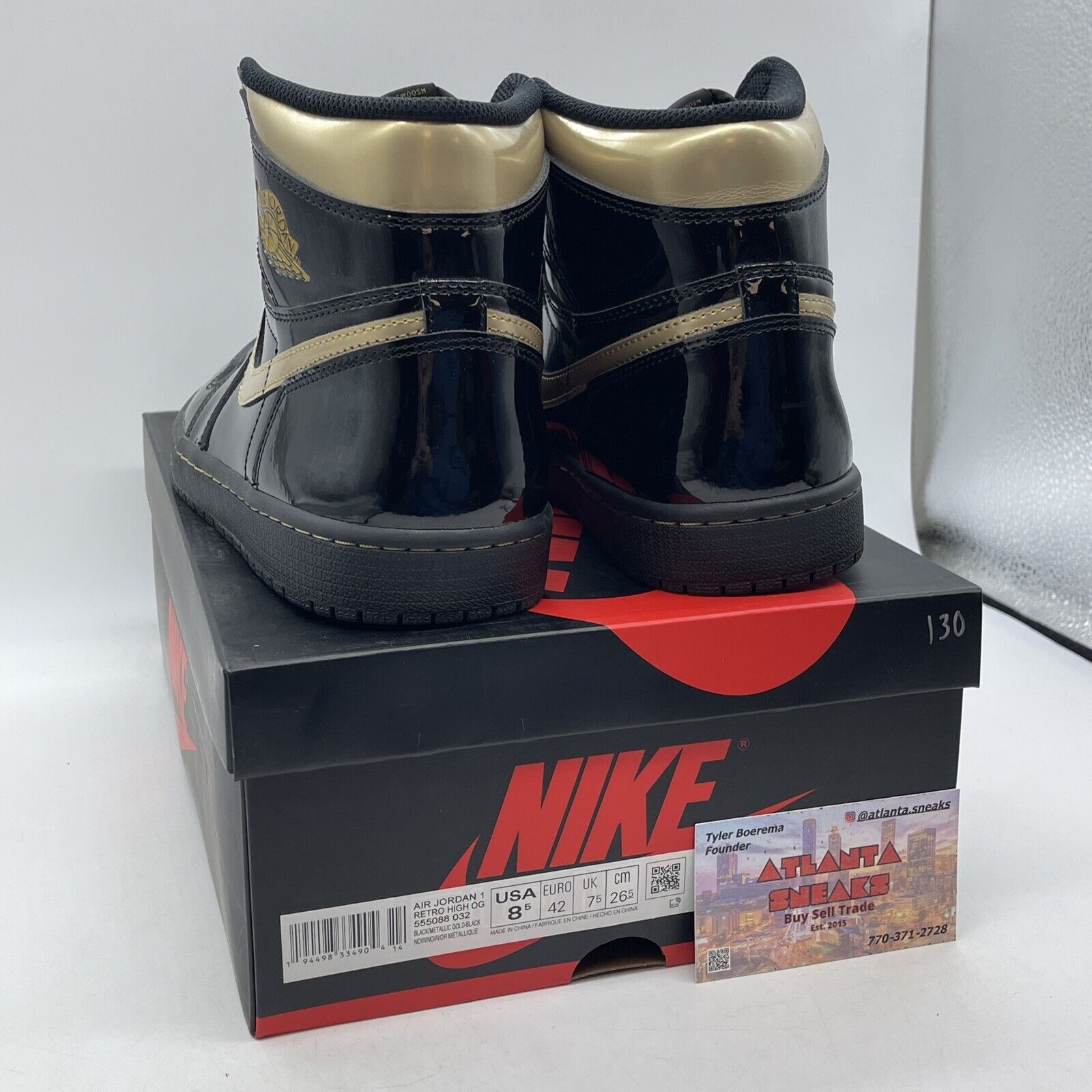 Size 8.5 - Jordan 1 High Black Metallic Gold Leather (555088-032)