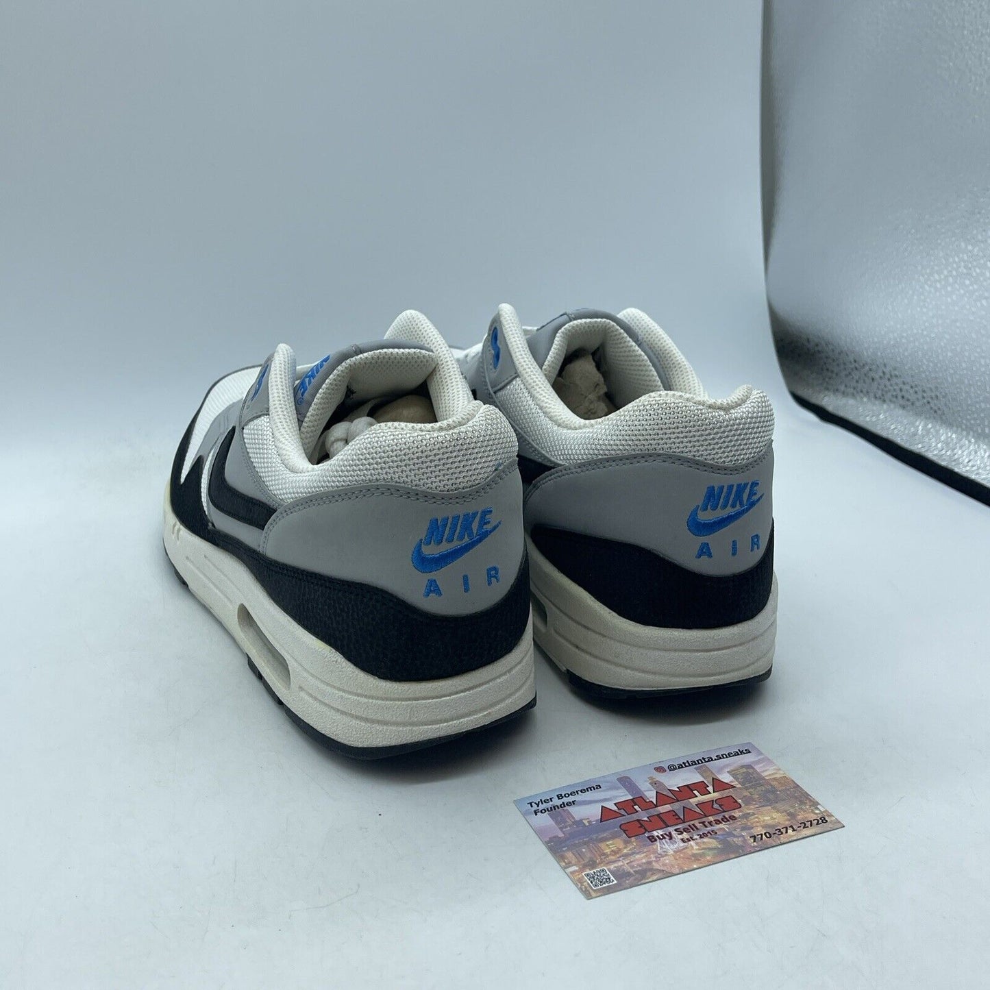 Size 11 - Nike Air Max 1 Essential Wolf Grey White Blue Suede (537383-104)
