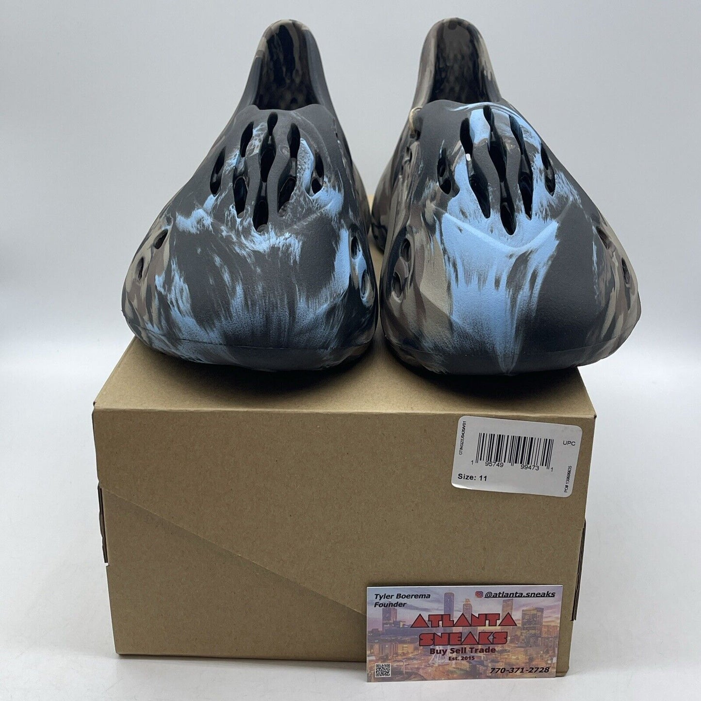 Size 11 - Adidas Yeezy Foam Runner MX Cinder Leather Black Blue Brown (ID4126)