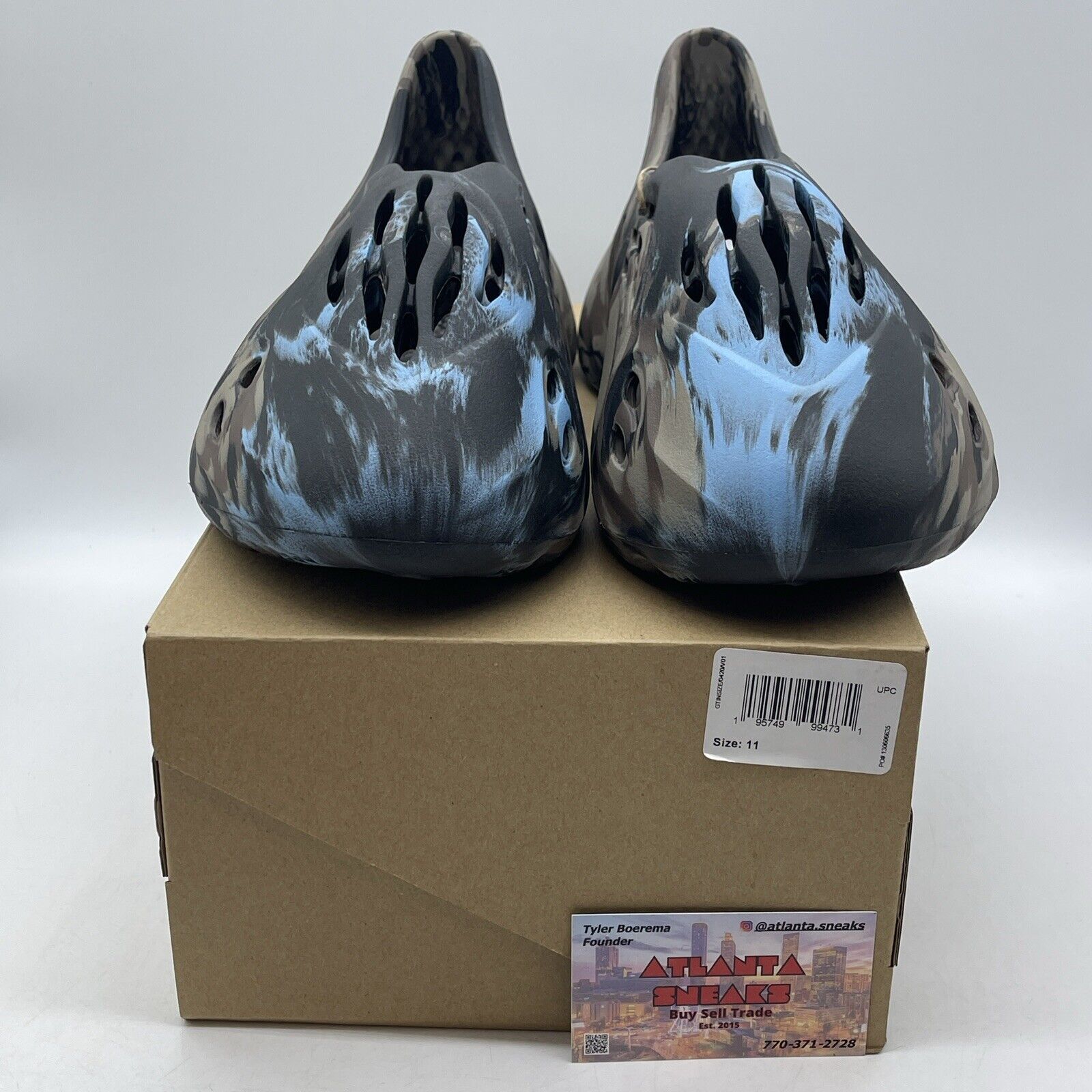 Size 11 - Adidas Yeezy Foam Runner MX Cinder Leather Black Blue Brown (ID4126)