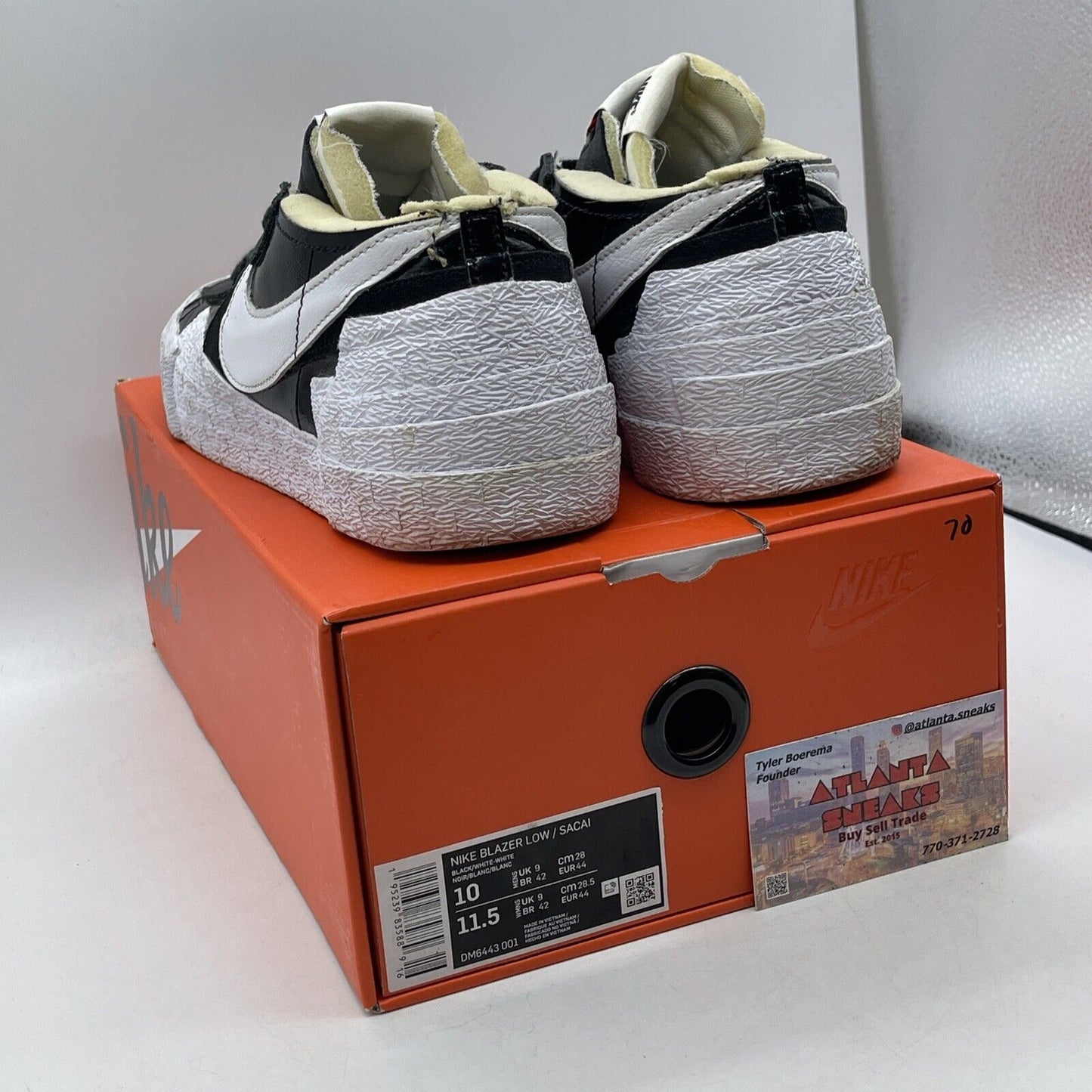 Size 10 - Nike sacai x Blazer Low Black Patent White Leather Suede (DM6443-001)