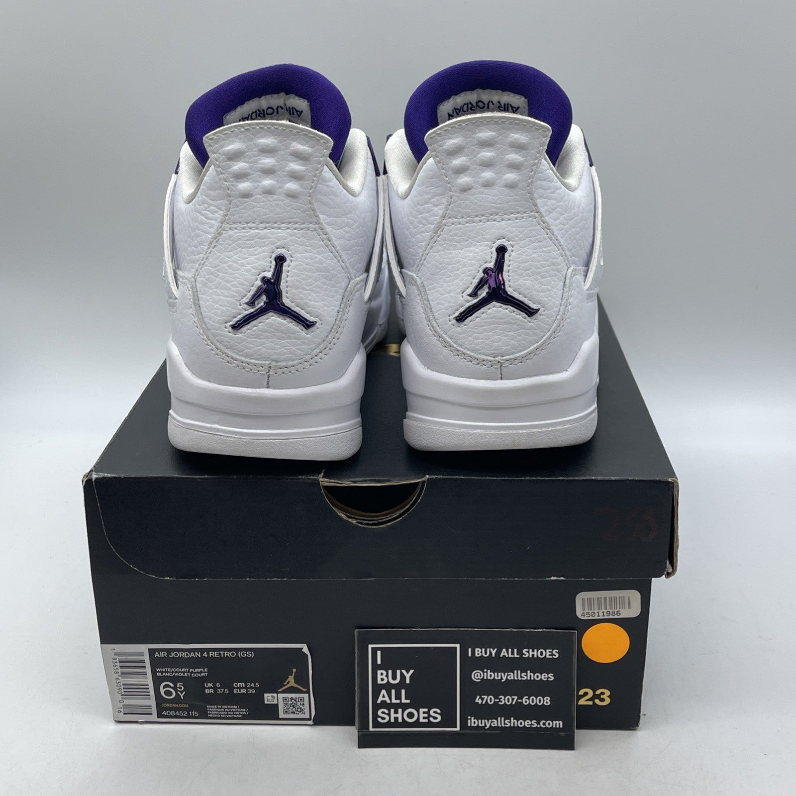 Size 6.5Y (GS) - Jordan 4 Retro Low Purple Metallic White Leather (408452-115)