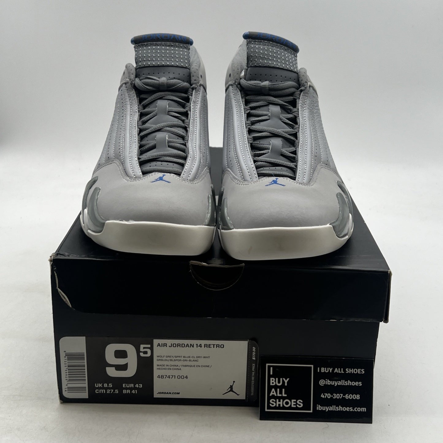 Size 9.5 - Air Jordan 14 Retro Wolf Grey (487471-004)