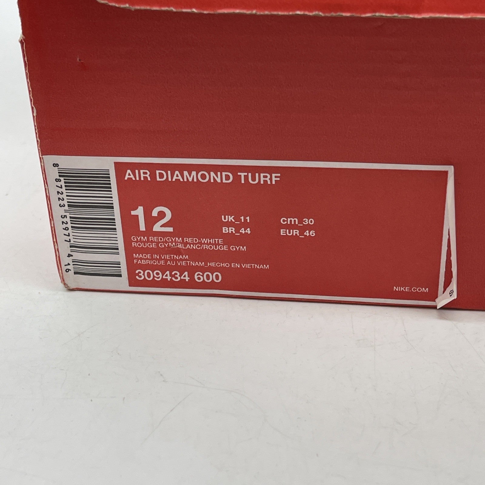 Size 12 - Nike Air Diamond Turf Gym Red White Suede (309434-600)