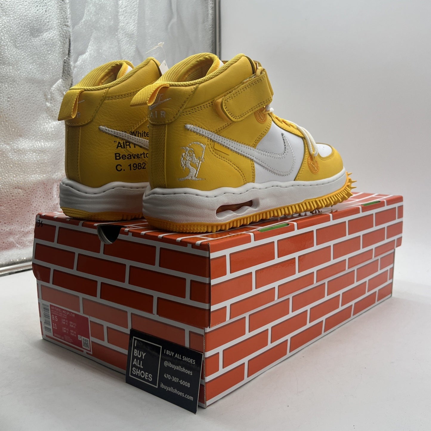 Size 9.5 -Nike Off-White x Air Force 1 SP Leather Mid Varsity Maize (DR0500-101)