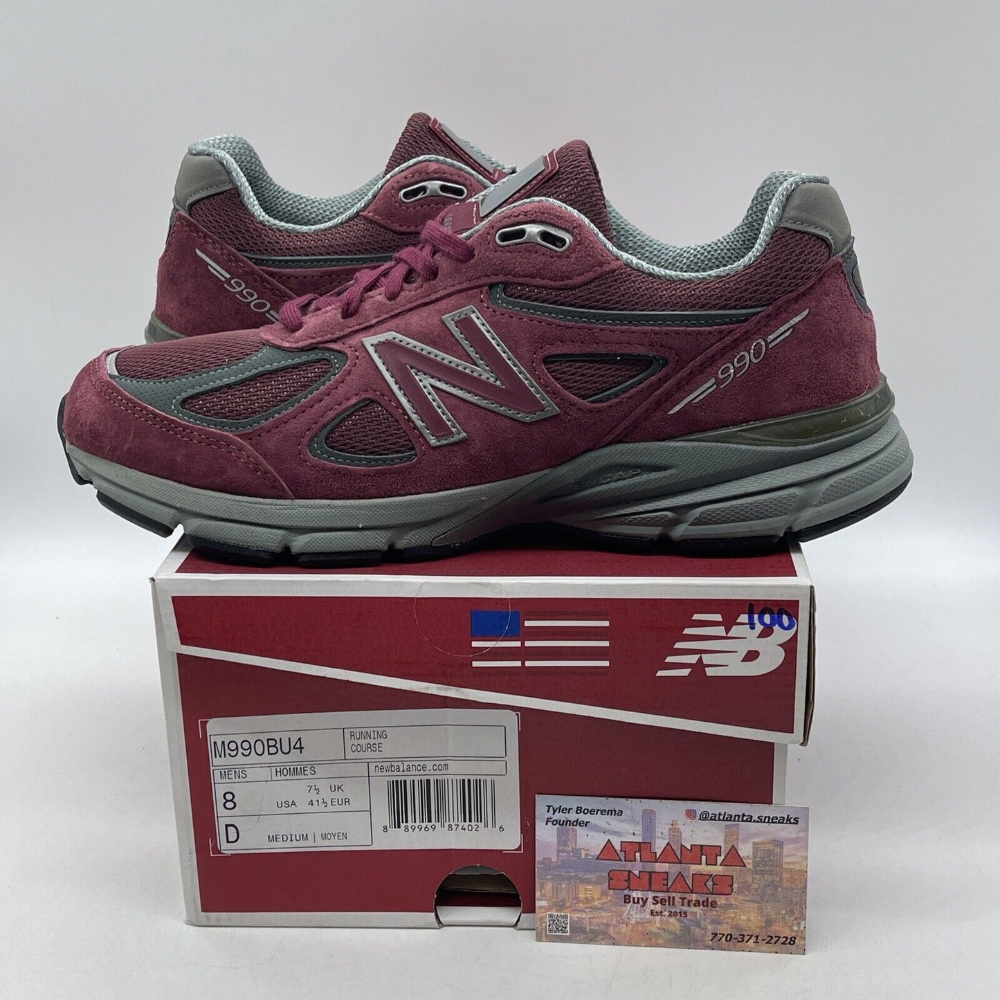 Size 8 - New Balance 990v4 Made In USA Burgundy Suede Grey Leather (M990BU4)