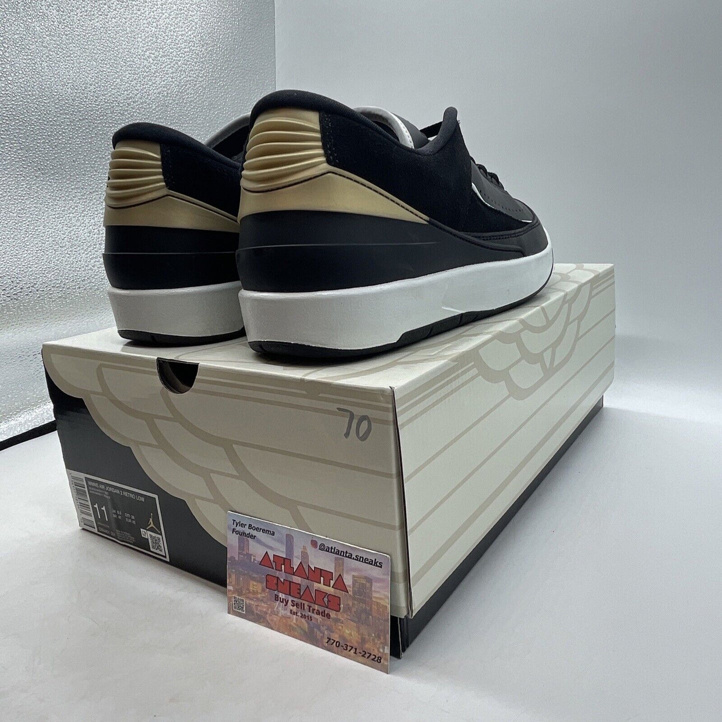 Size 11W- Air Jordan 2 Retro Low Black Metallic Gold Black White (DX4401-001)