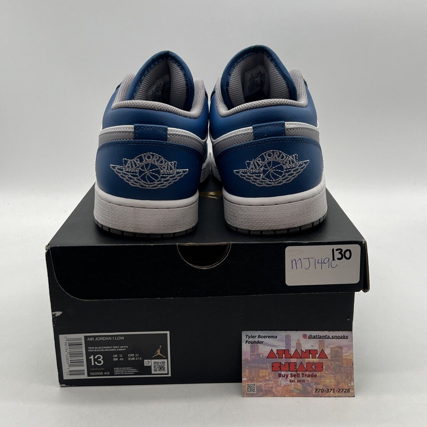 Size 13 - Jordan 1 Low True Blue Cement White Grey Leather (553558-412)