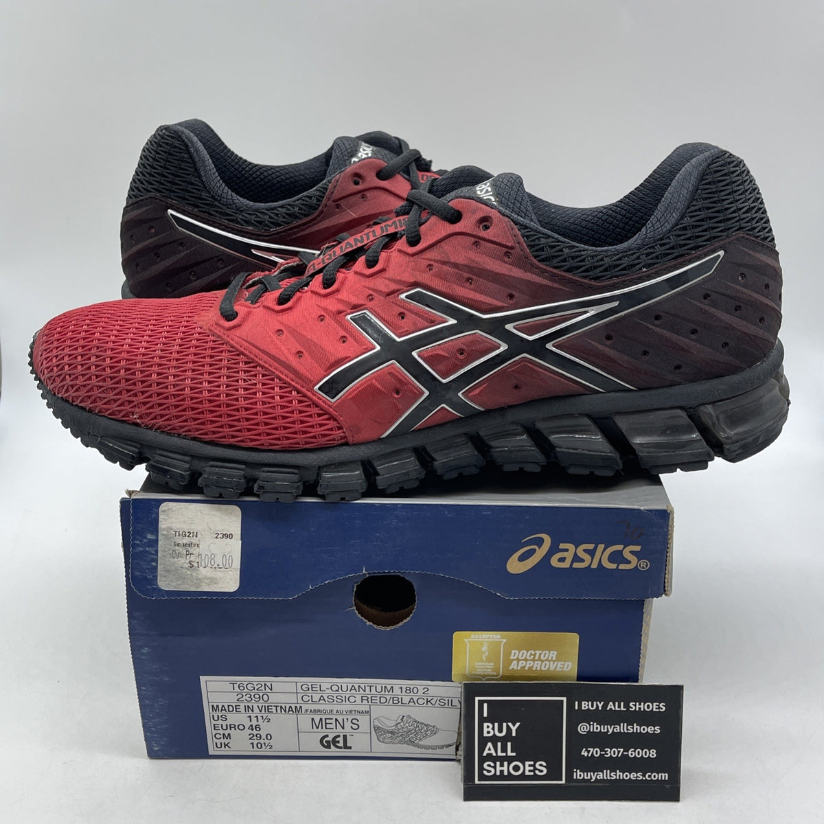Size 11.5 - ASICS Gel Quantum 180 Classic Red Black (T6G2N-2390)
