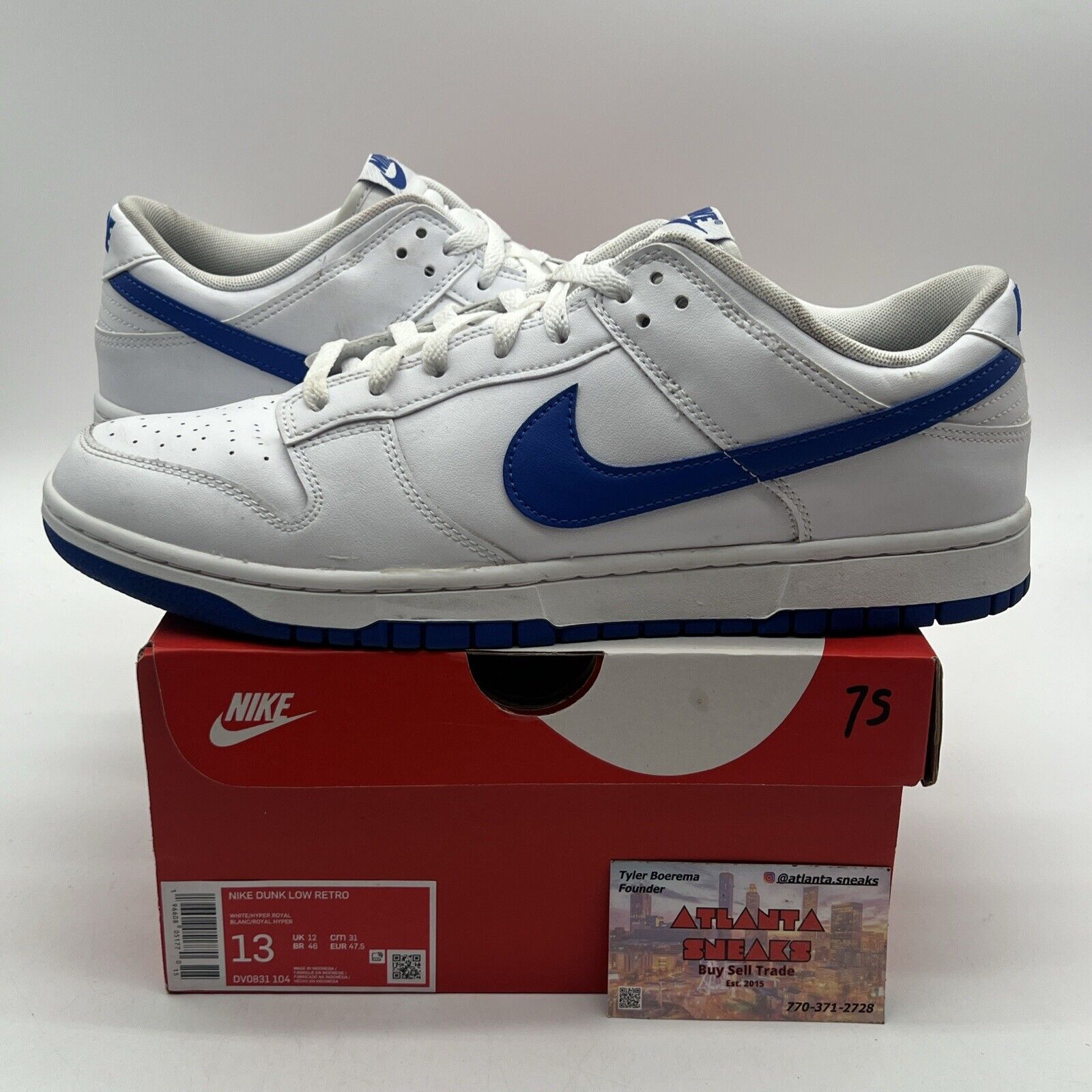 Size 13 - Nike Dunk Low White Hyper Royal White Leather (DV0831-104)