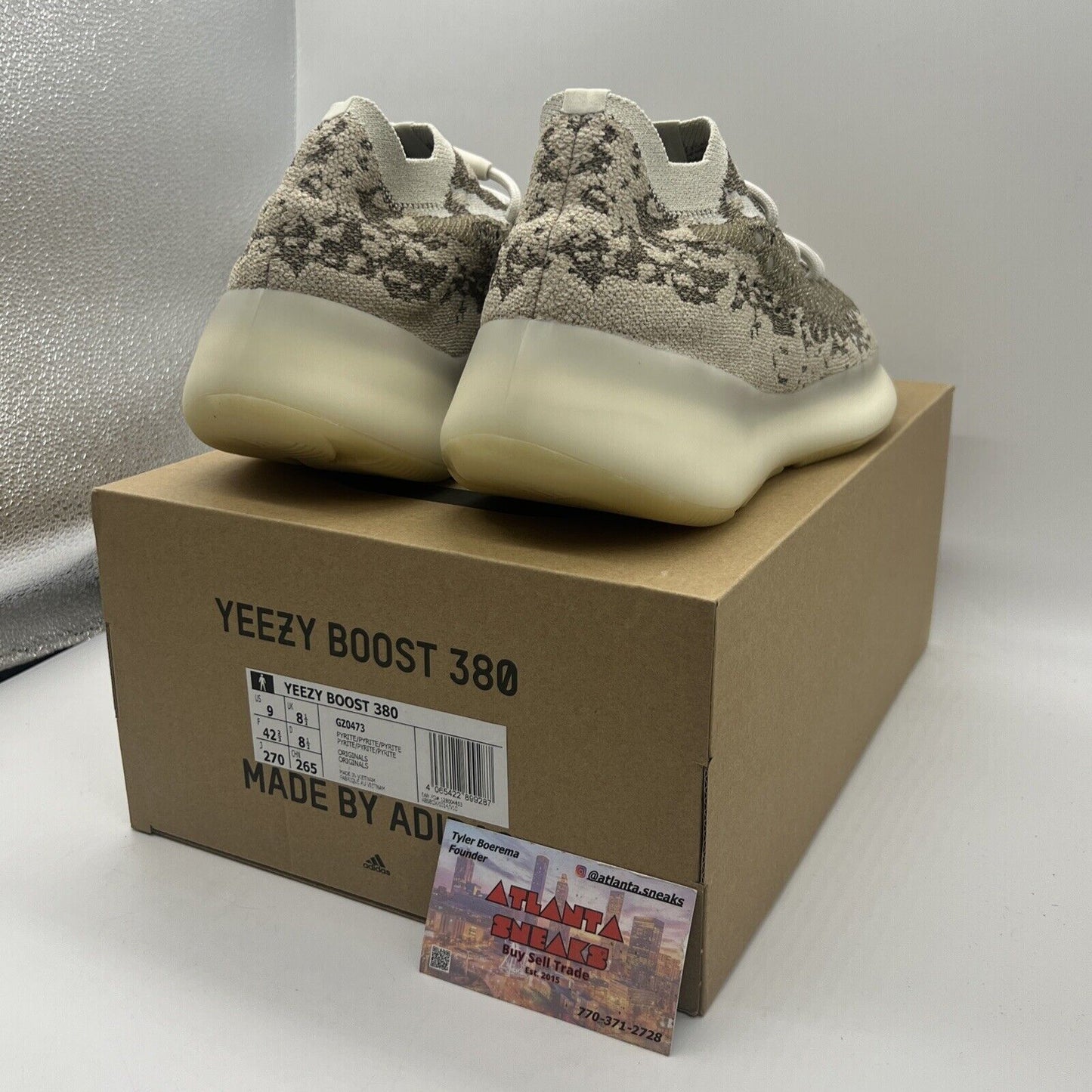 Size 9 - adidas Yeezy Boost 380 Pyrite Brand New Og All DS Sneaker White Tan