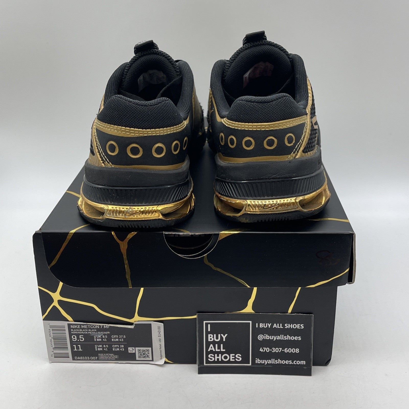 Size 9.5 - Nike Metcon 7 PE Mat Fraser Black Gold Suede Leather (DA8103-007)