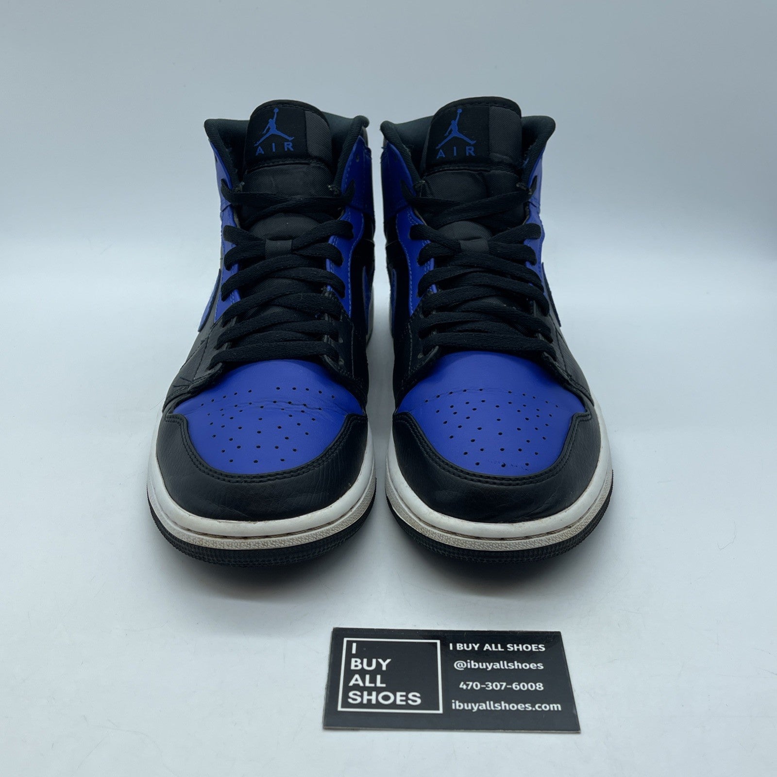 Size 9 - Jordan 1 Mid Hyper Royal Blue Black Leather (554724-077)