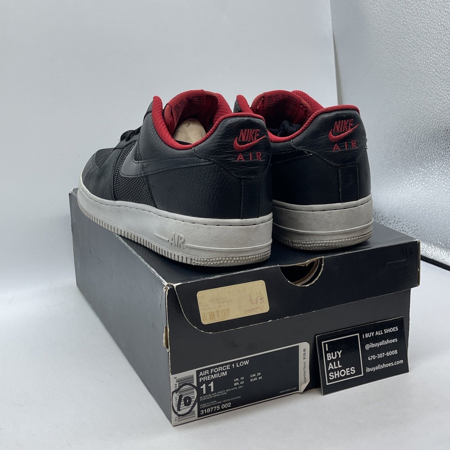 Size 11 - Nike Air Force 1 Low Black Red Suede Leather (318775-002)