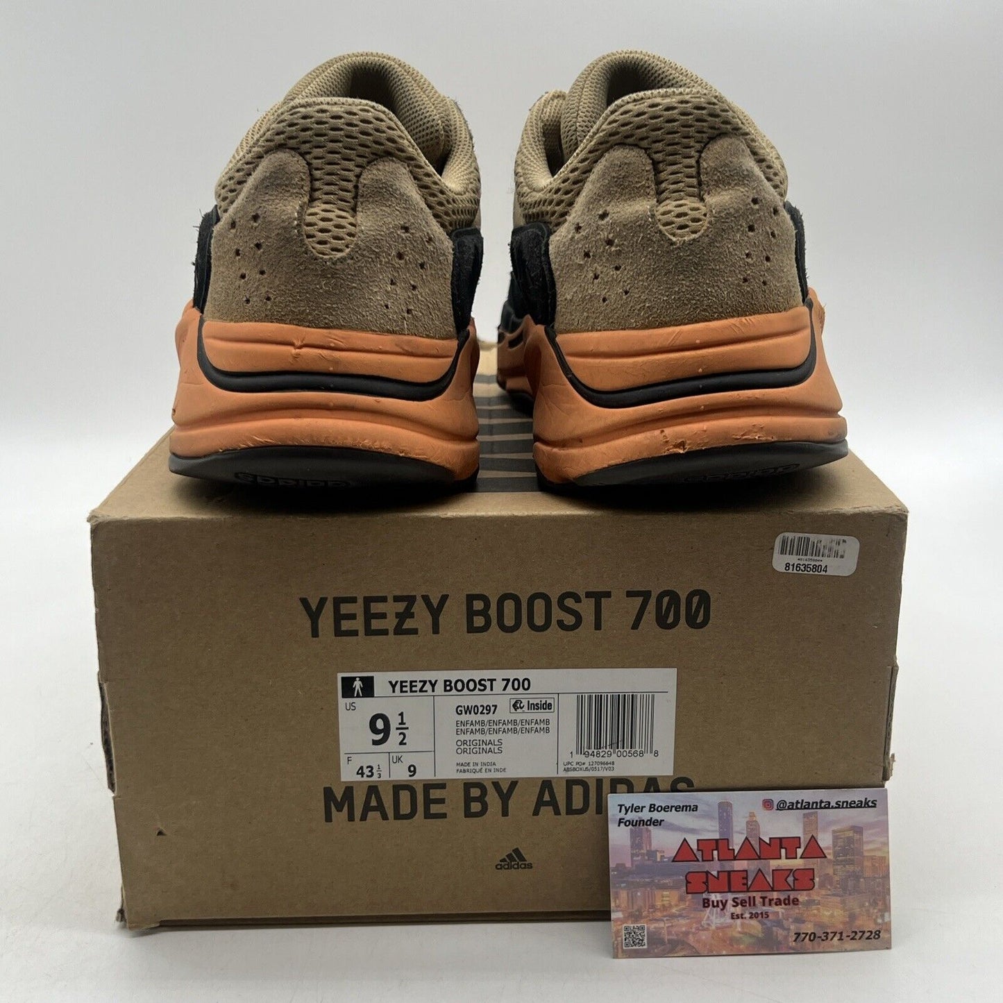 Size 9.5 - adidas Yeezy Boost 700 Enflame Amber Orange Suede Tan (GW0297)