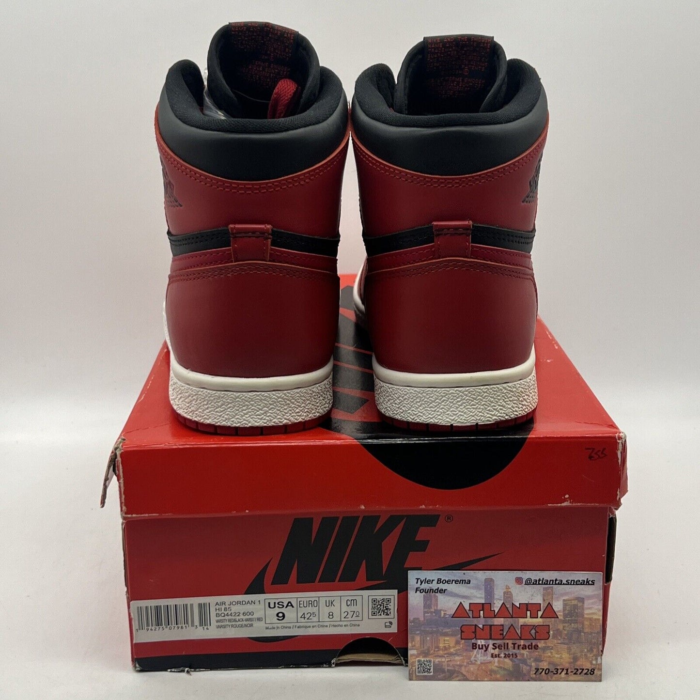 Size 9 - Jordan 1 Retro High 85 Varsity Red 2020 Black White Leather BQ4422-600