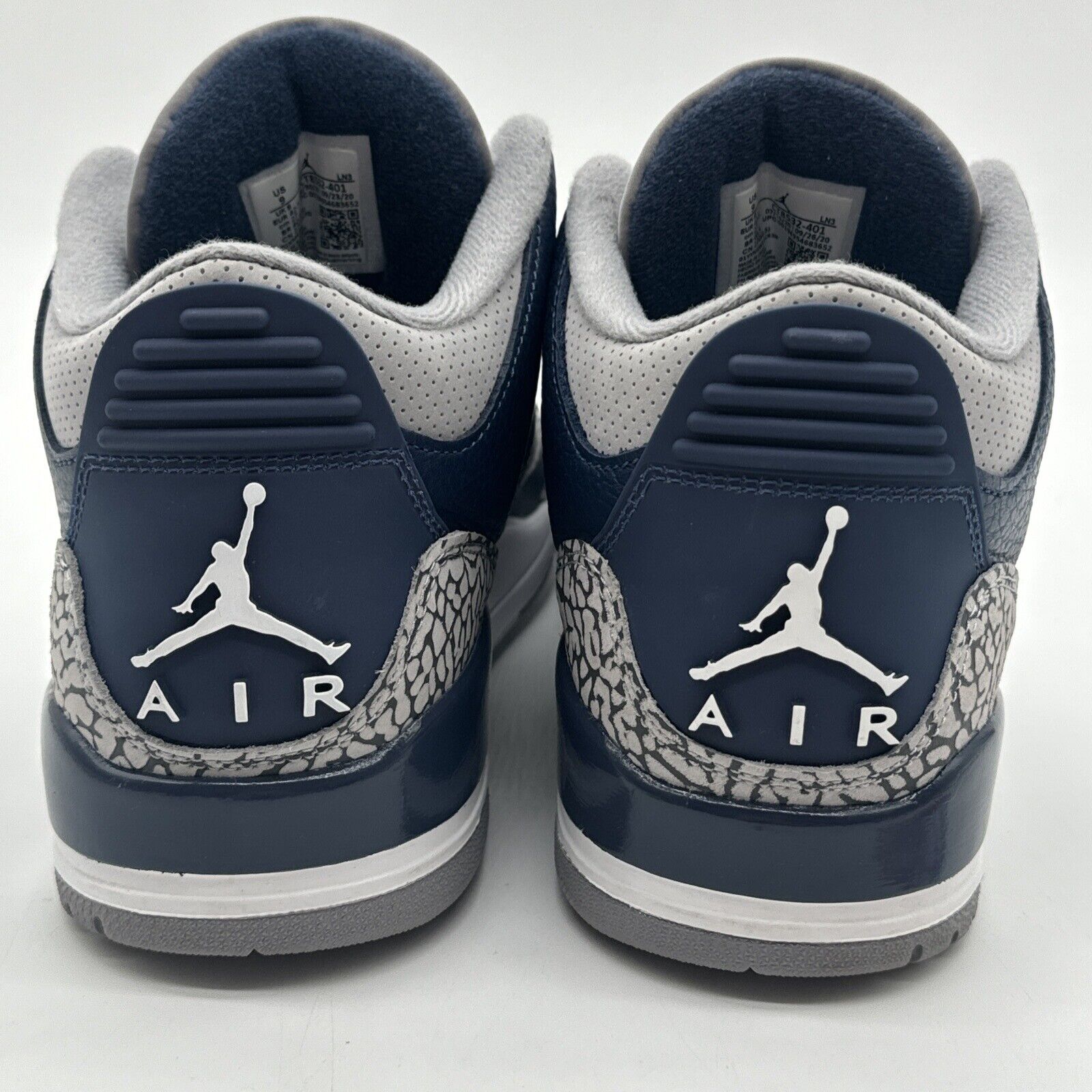 Size 9 - Jordan 3 Georgetown Navy Elephant Grey Leather Premium White Laces