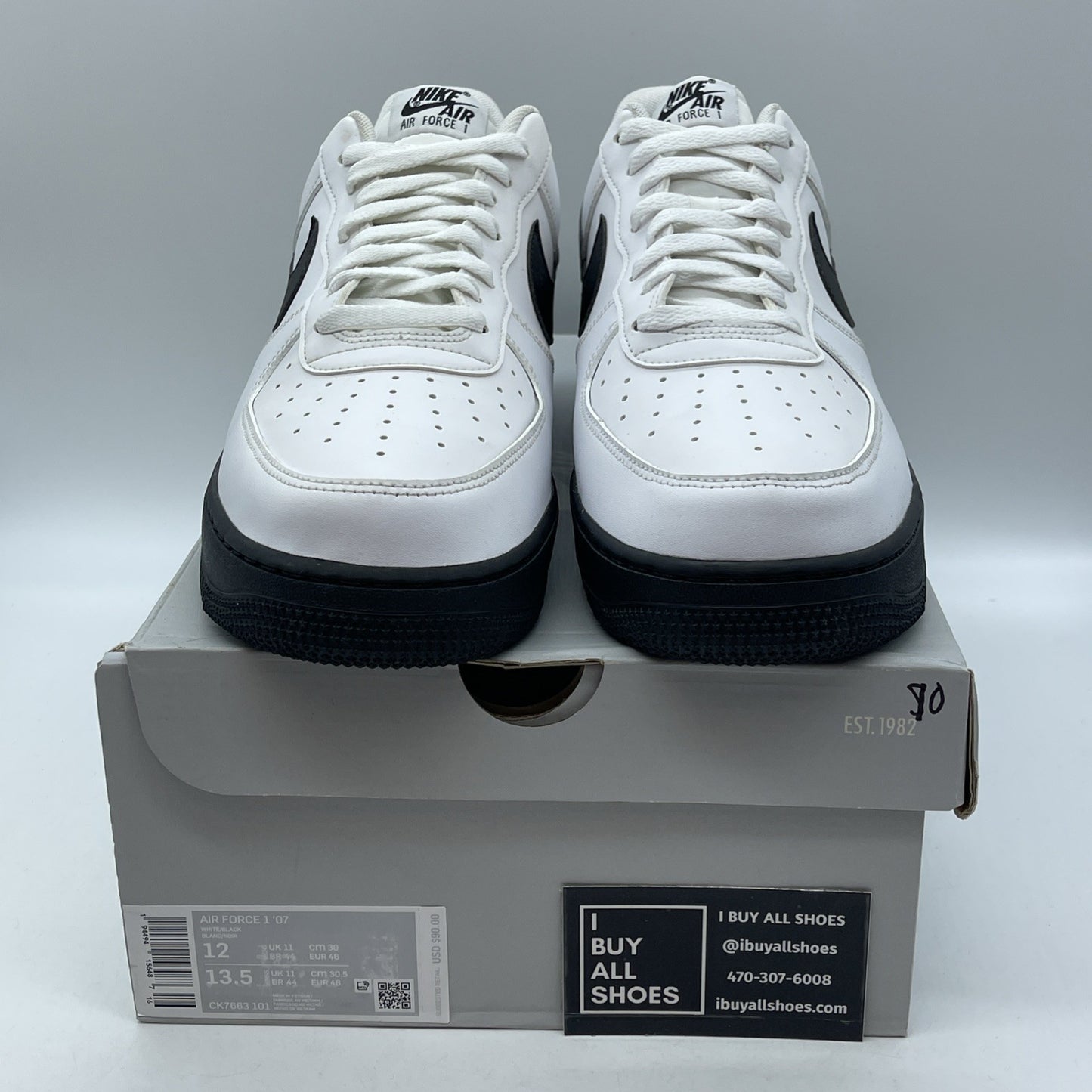 Size 12 - Nike Air Force 1 Low White Black Sole Leather (CK7663-101)
