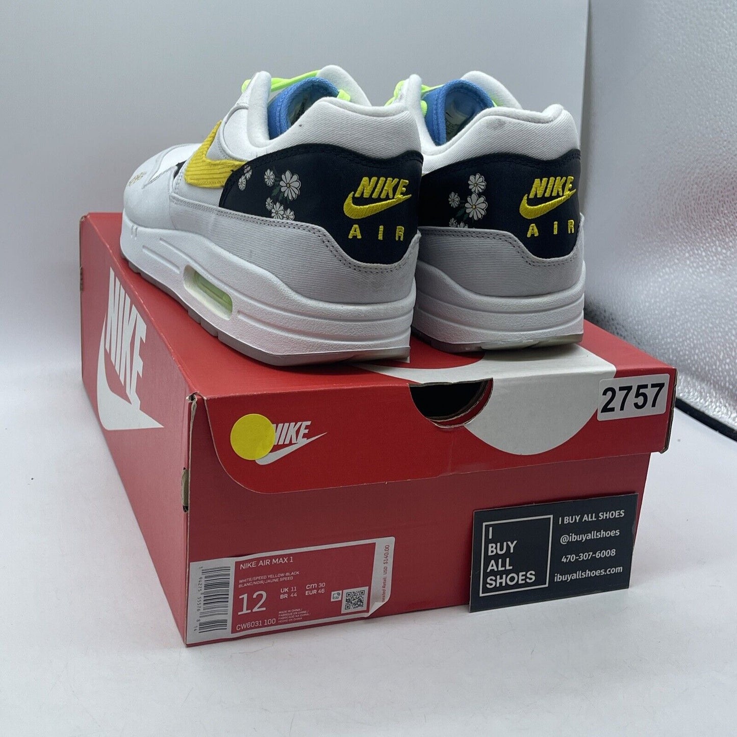 Size 12 - Nike Air Max 1 Daisy White Grey Yellow Suede (CW6031-100)