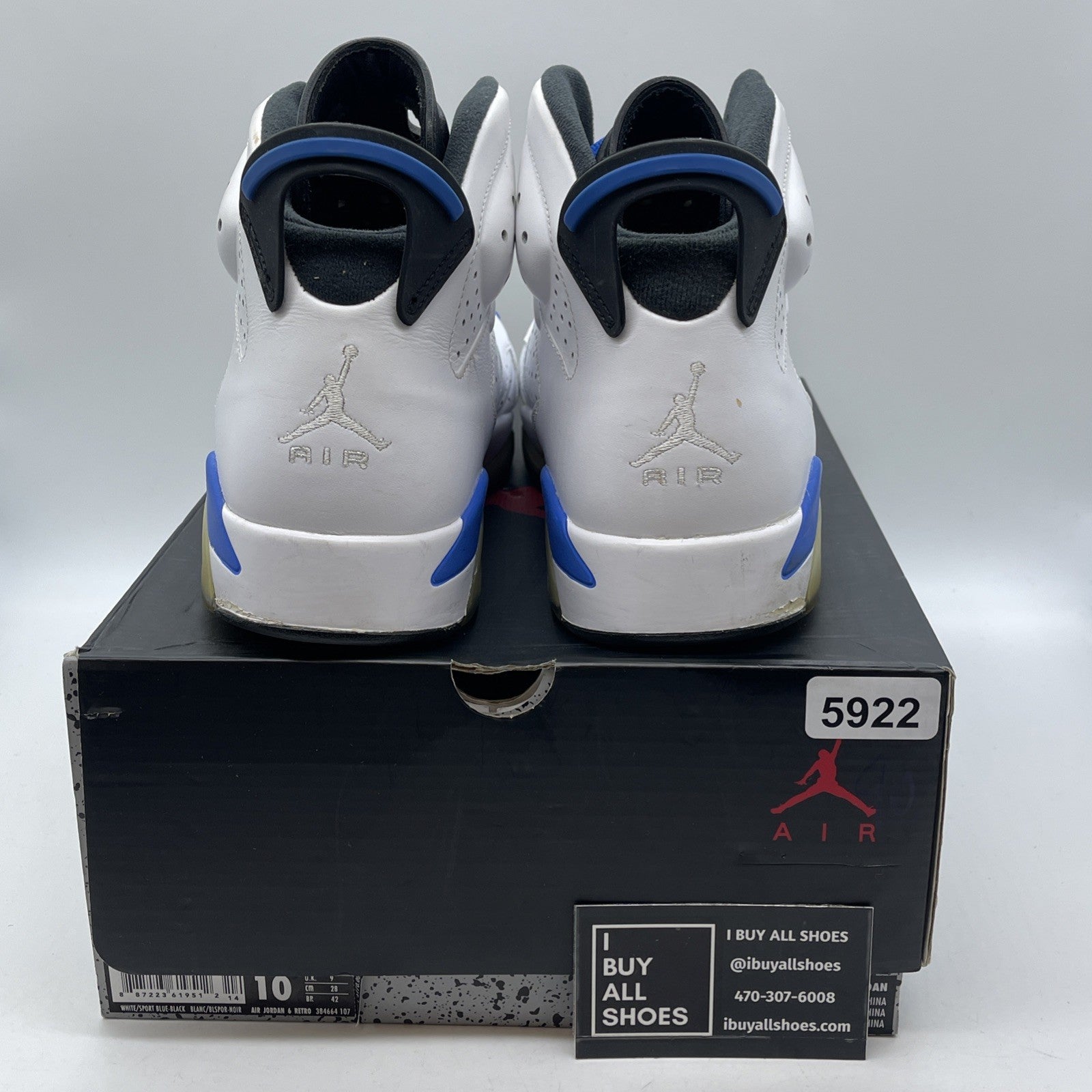 Size 10 - Air Jordan 6 Retro 2014 Sport Blue White Leather (384664-107)