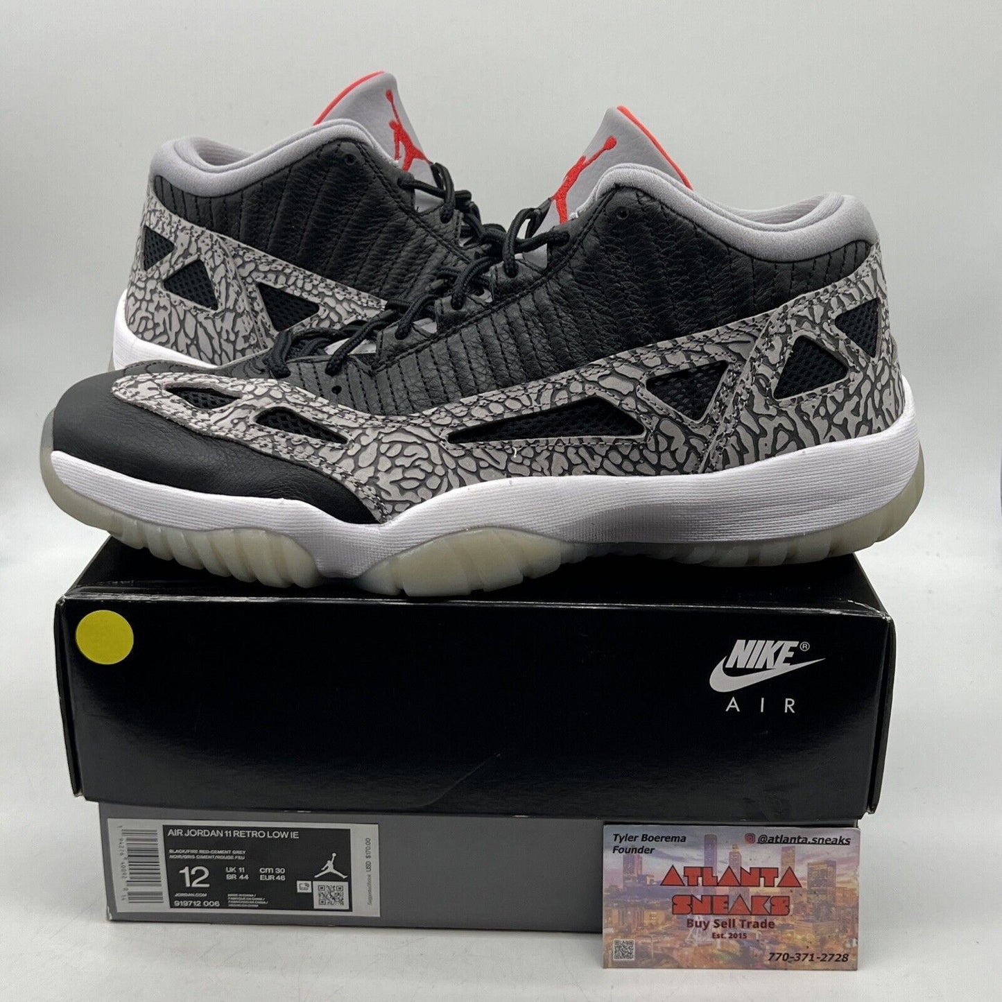 Size 12 - Air Jordan 11 Retro IE Low Black Cement Red Black Grey Leather