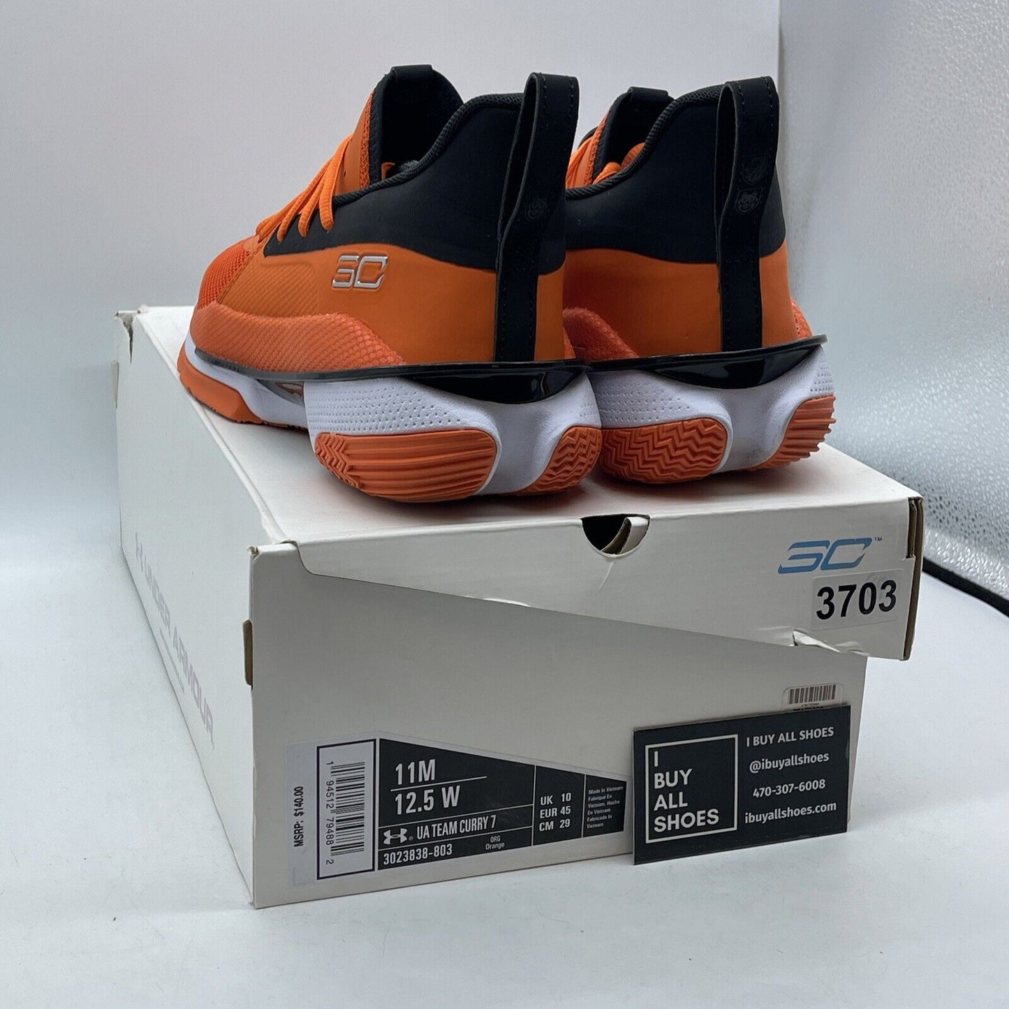 Size 11 - Under Armour Curry 7 Team Team Orange Black White Suede (3023838-803)