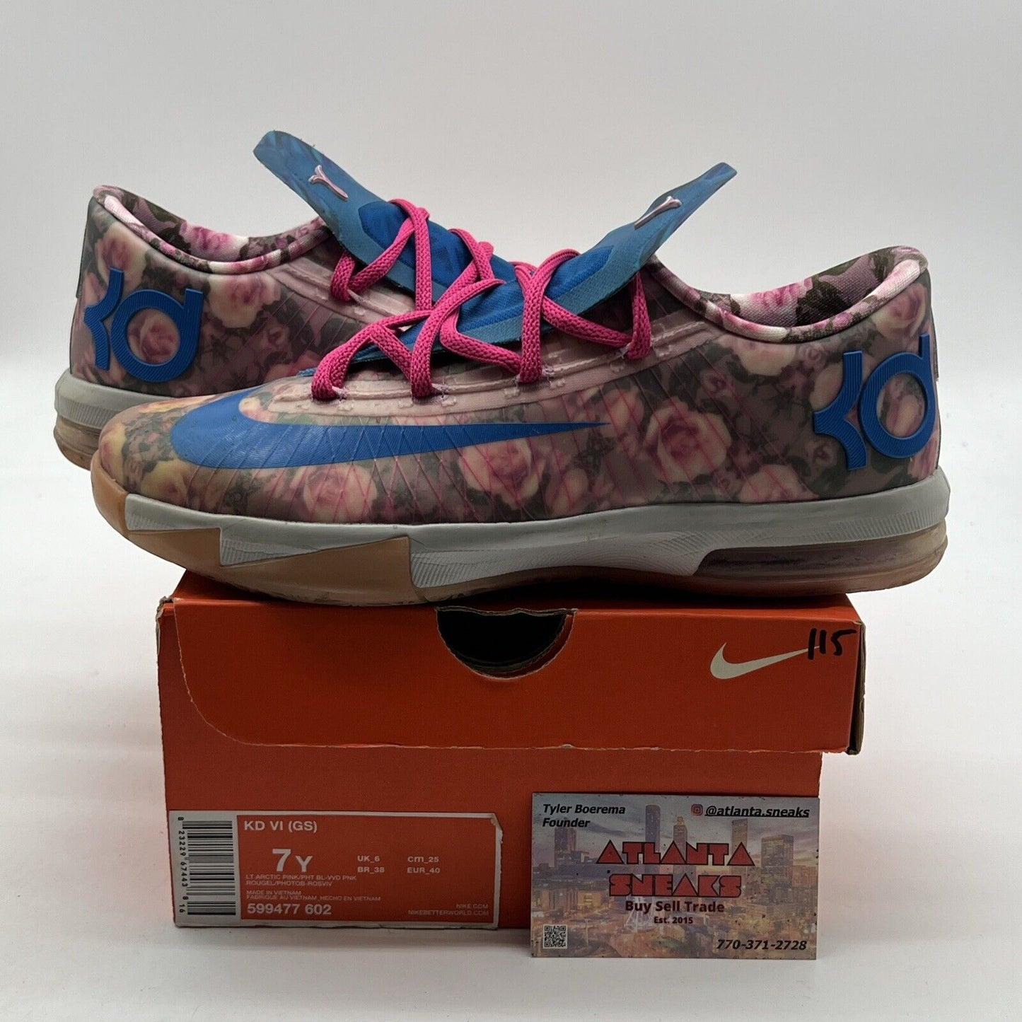 Size 7Y - Nike KD VI (GS) (599477 602) Arctic Pink Flower Aunt Pearl