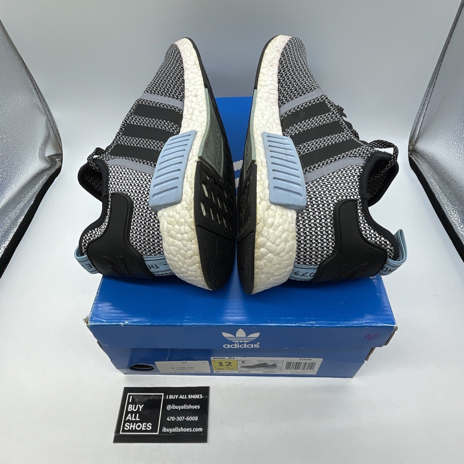 Size 12 - adidas NMD_R1 Clear Blue Grey Black Suede Leather (S79159)