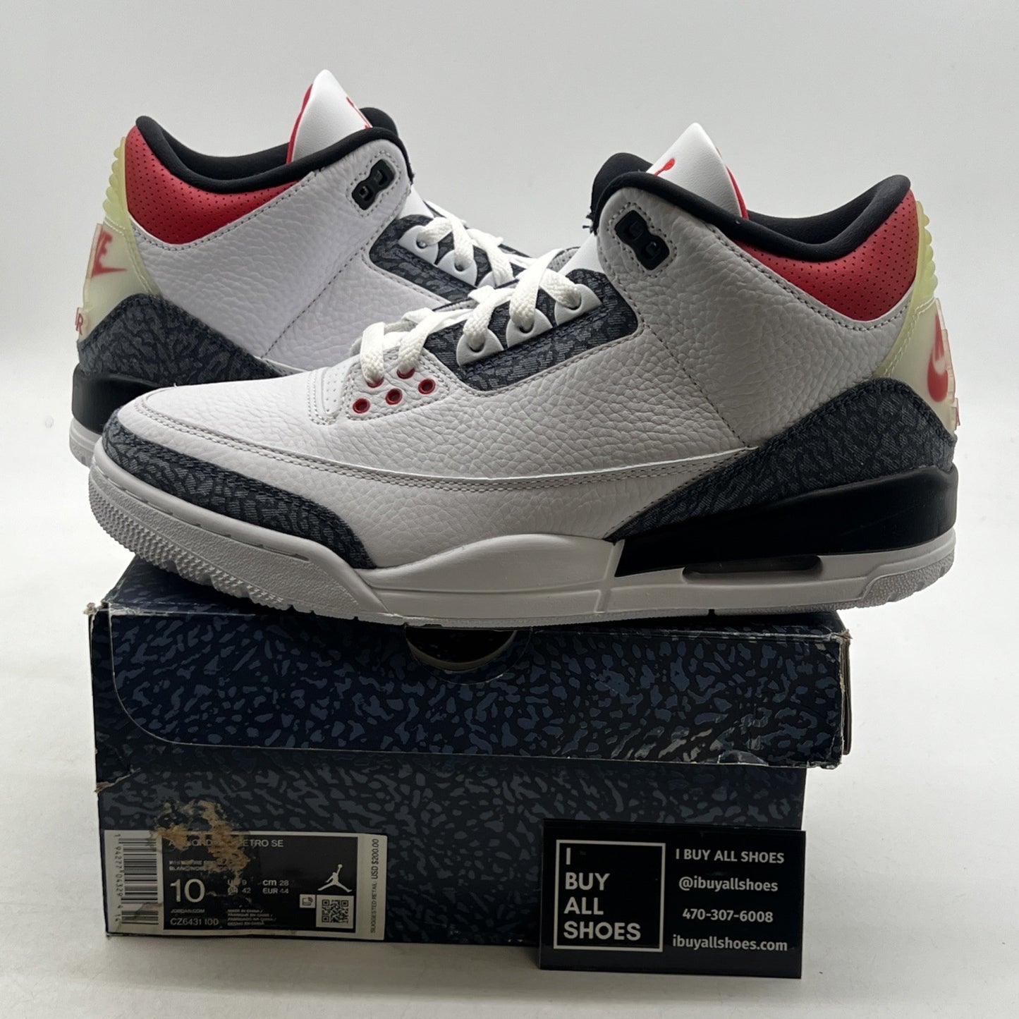 Size 10 - Air Jordan 3 Retro Denim SE Fire Red 2020 (CZ6431-100)