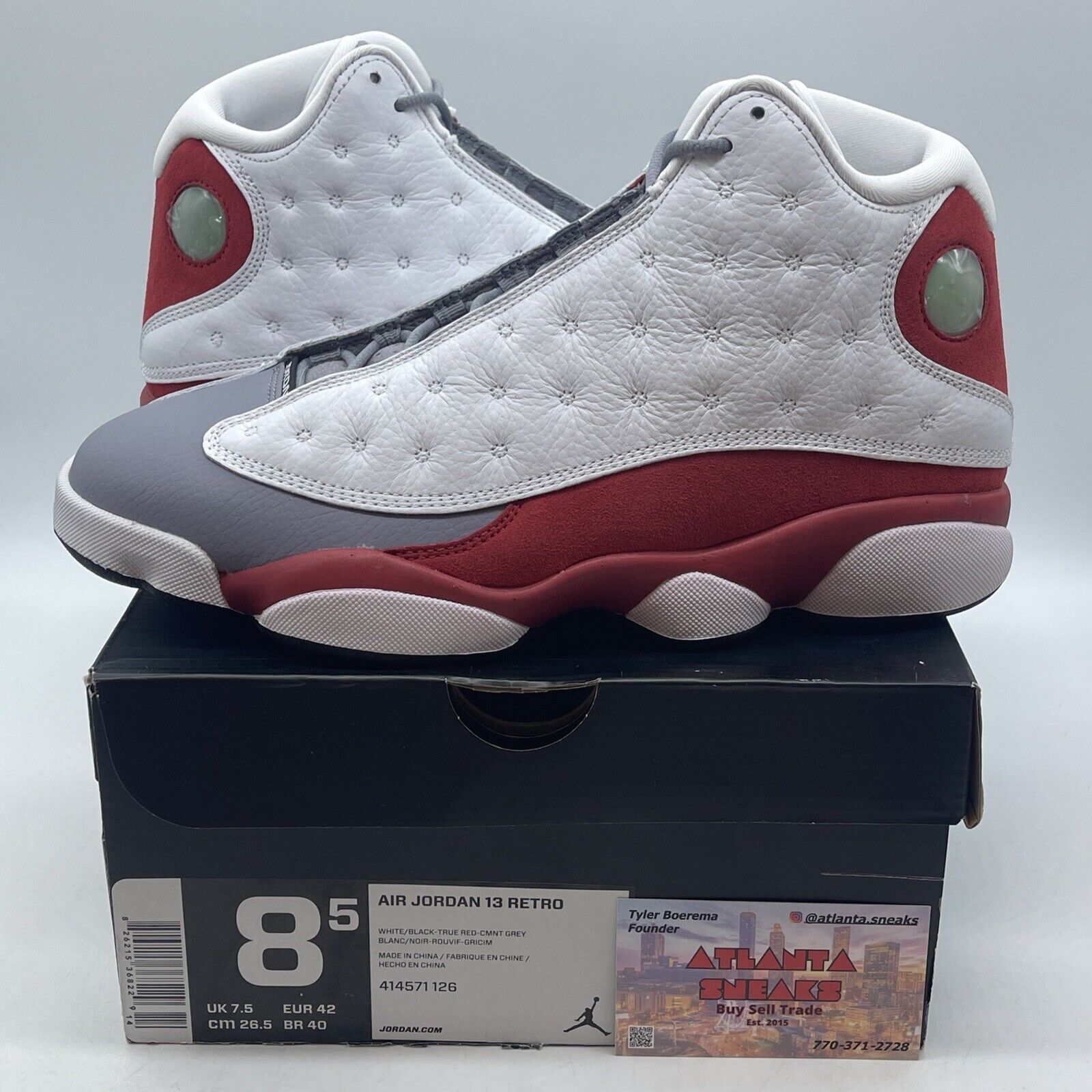 Size 8.5 - Air Jordan 13 Retro 2014 Grey Toe White Red Suede (414571-126)